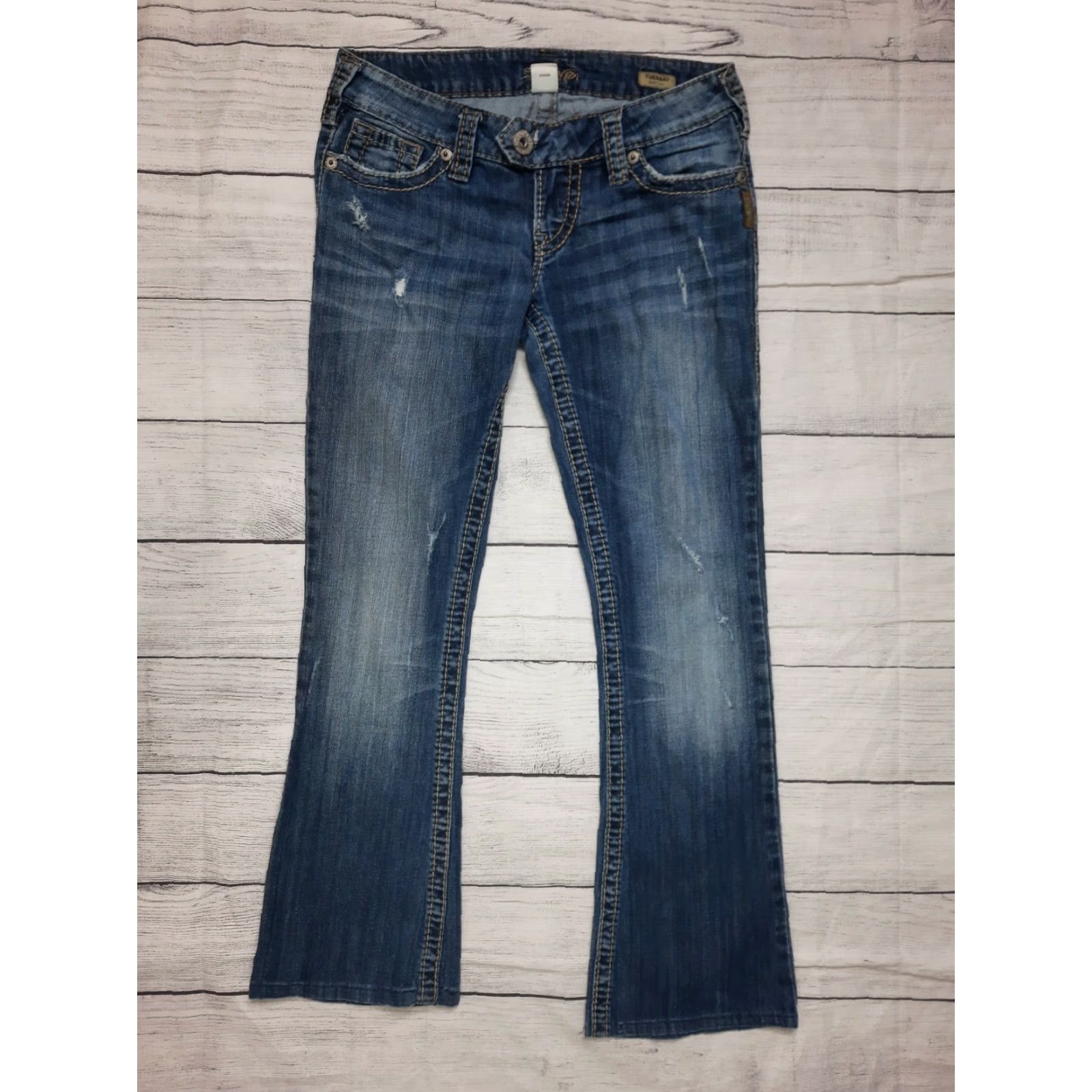 Silver Jeans Co. VINTAGE Silver Jeans Tuesday Slim Boot Stretch Jeans Women 26 28x28 Low Rise Blue Denim 5-Pocket Mens? Size 26" / US 2 / IT 38 - 6 Thumbnail