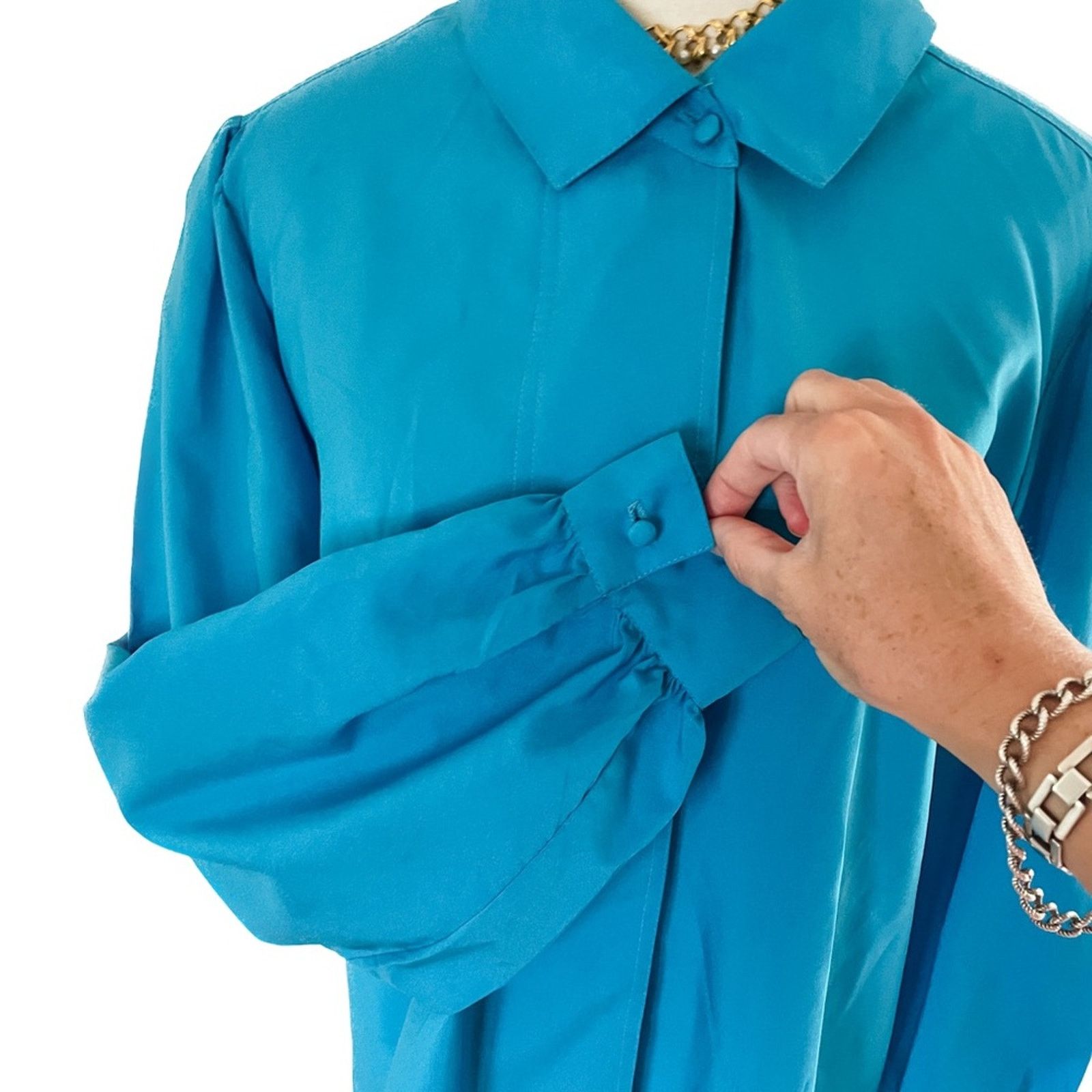 Vintage Vintage vibrant aqua blue puff shoulder button down 16/XL Size XL / US 12-14 / IT 48-50 - 3 Thumbnail