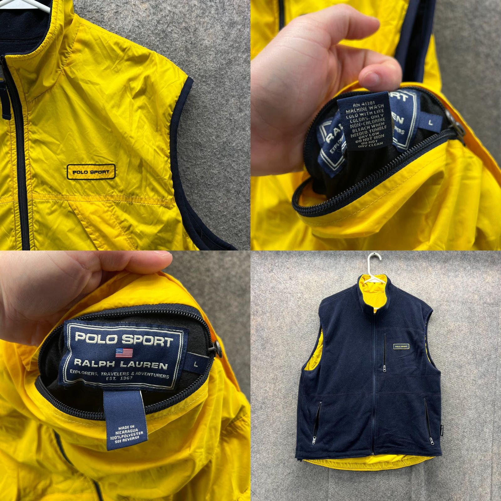 Ralph Lauren VINTAGE Ralph Lauren Sport Vest Men Large Yellow Full Zip Polartec Reversible USA Vtg Size US L / EU 52-54 / 3 - 8 Thumbnail