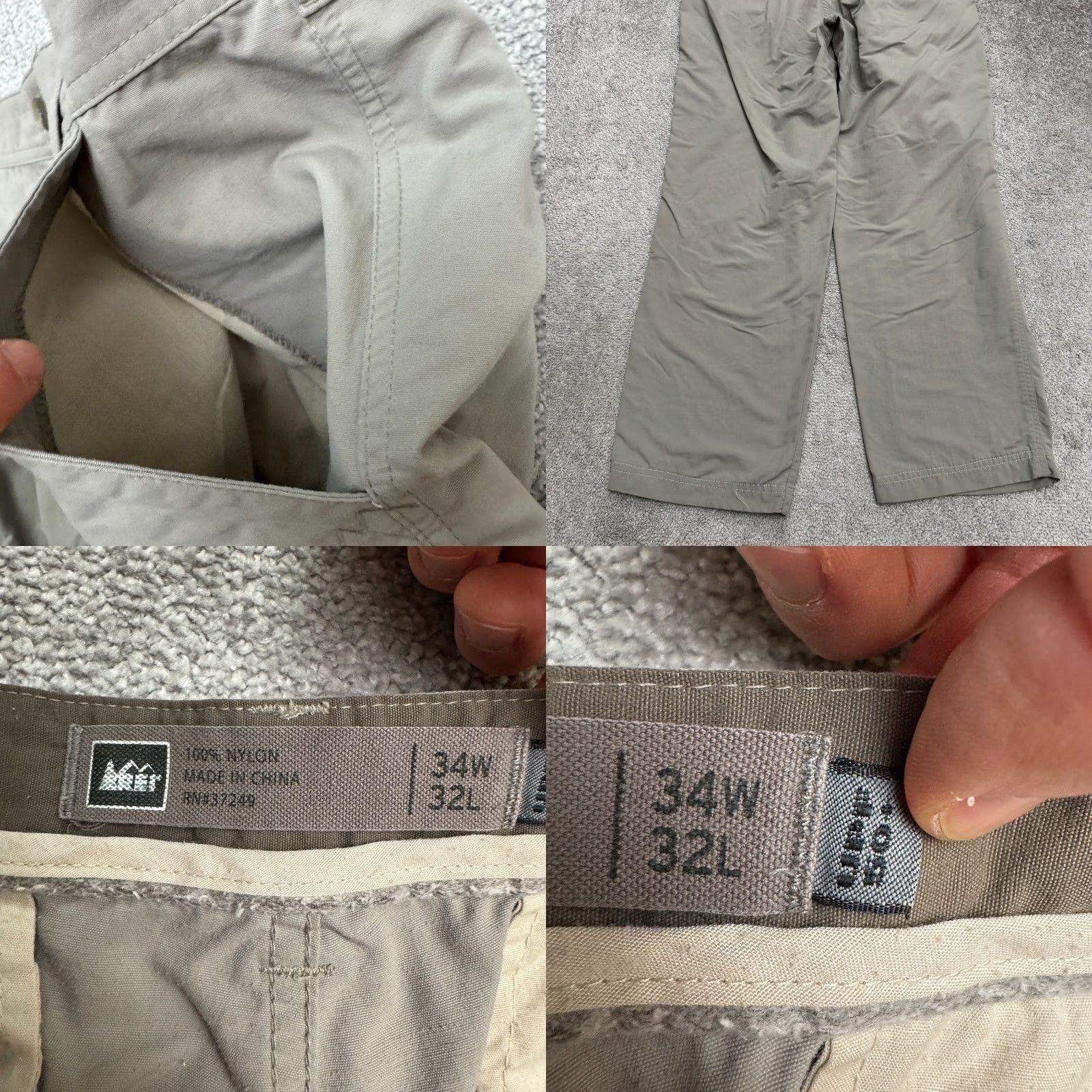 Vintage REI Co-Op Hiking Outdoor Cargo Pants Mens 34x32 Gray Nylon Straight Leg Trail Cargo Pocket Size US 33 - 8 Thumbnail