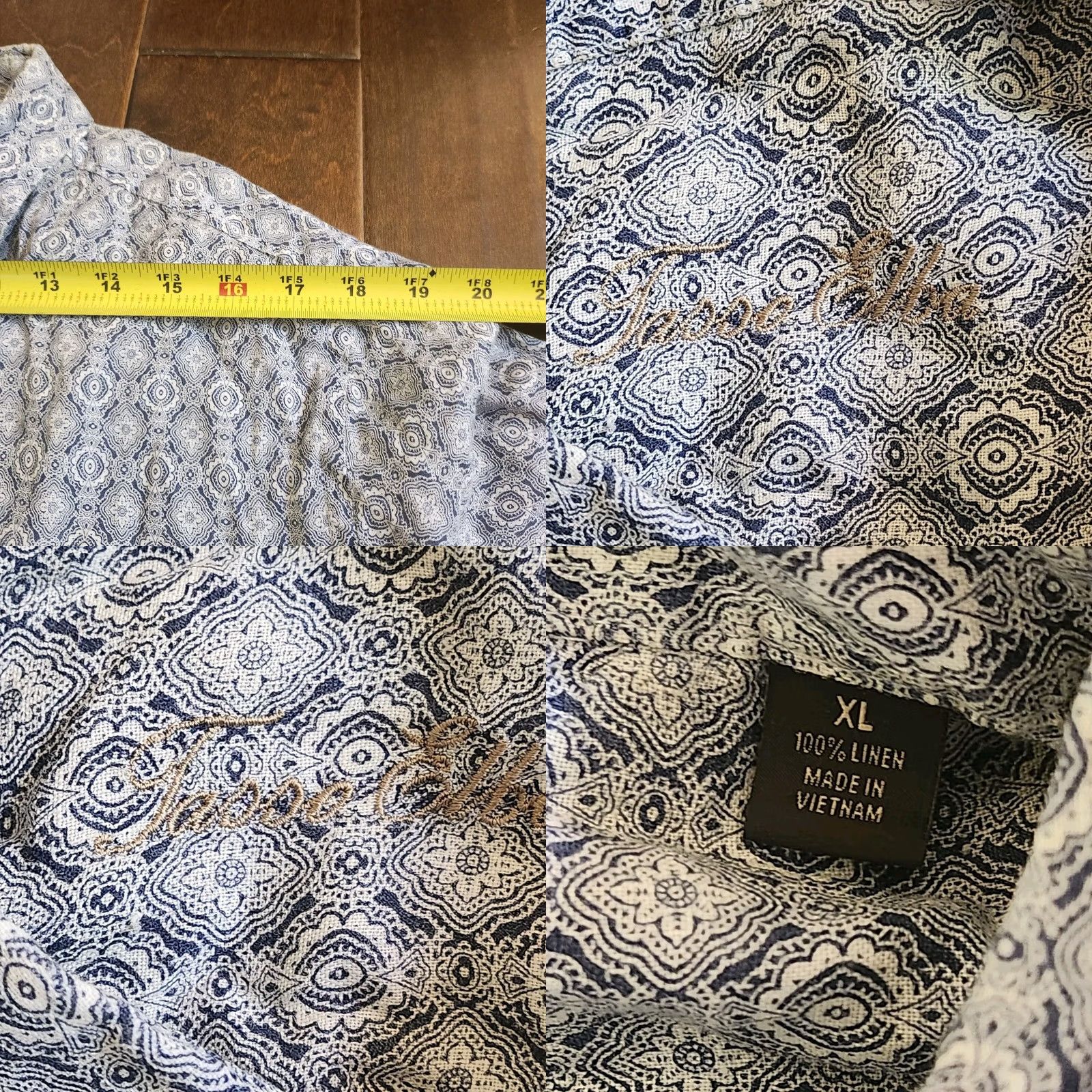 Tasso Elba Tasso Elba Men's Geometric Casual Short Sleeve Button-Up Shirt XL Blue Multicolor Button Pocket Linen Regular Fit Size US XL / EU 56 / 4 - 8 Thumbnail