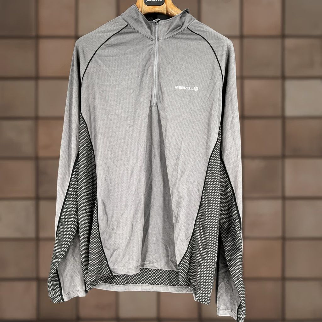 Merrell Merrell Pullover Shirt Mens 2XL Gray Long Sleeve Quarter Zip Outdoor Athletic Regular Fit Activewear Mock Neck 1/4 Zip Breathable Quick Dry Logo" Size US XXL / EU 58 / 5 - 1 Thumbnail