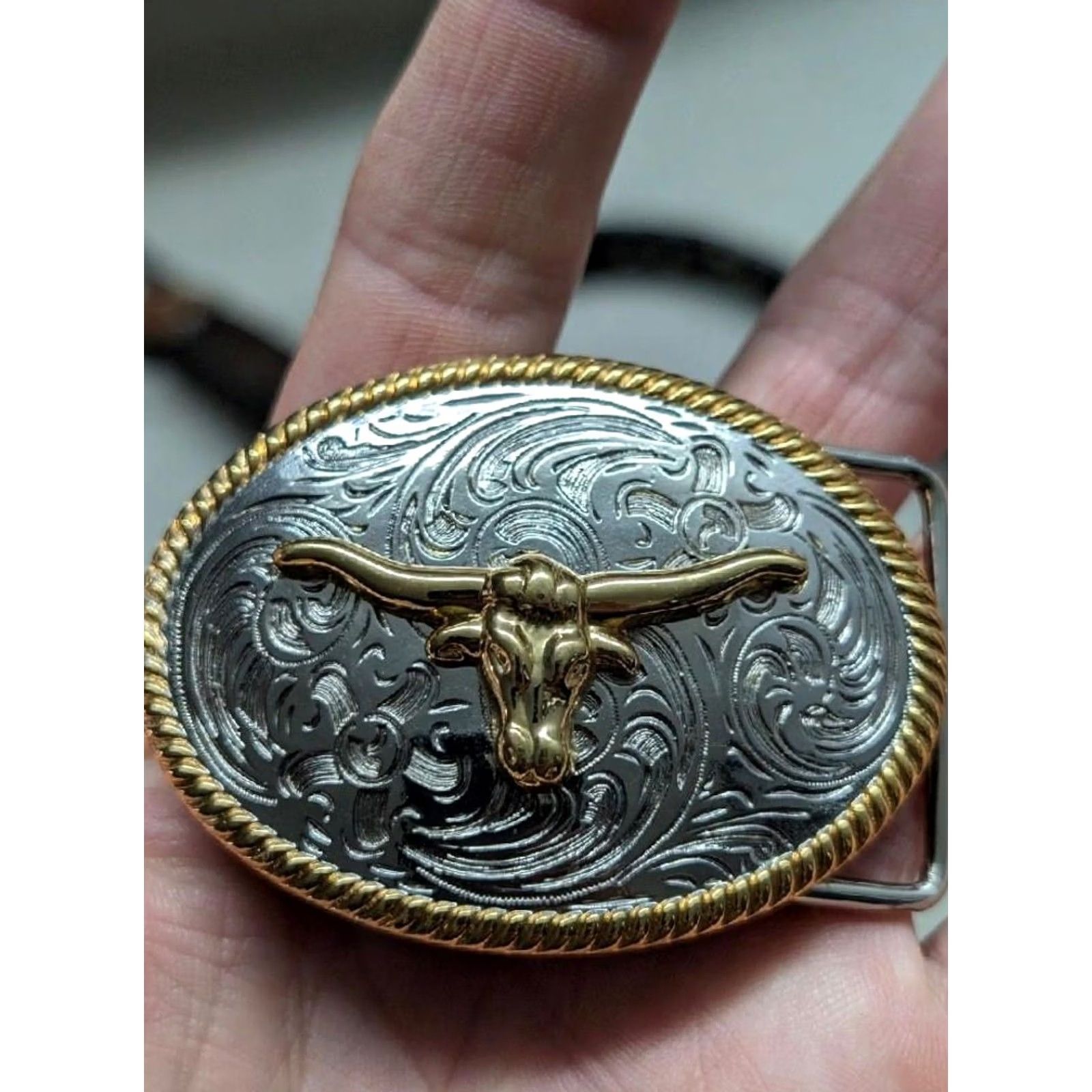 Vintage VINTAGE WESTERN Belt Buckle LONG HORN steer COWBOY gold/silver RODEO Mens Size ONE SIZE - 2 Thumbnail
