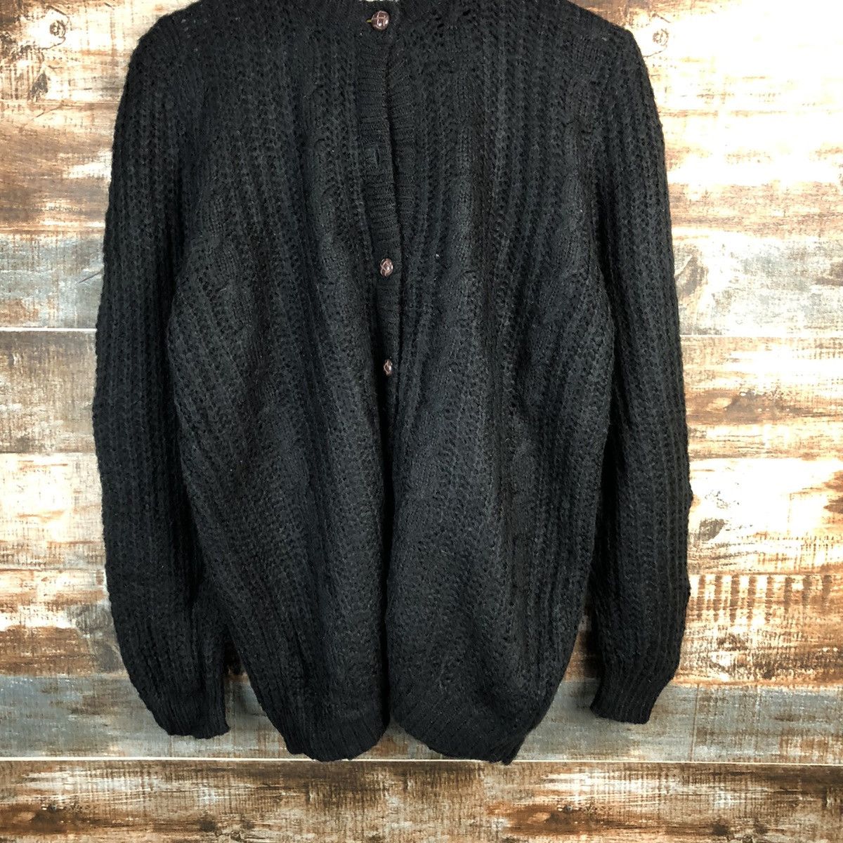 Aran Isles Knitwear View Life Black Patterned Cardigan knitwear #A1686 Size XL / US 12-14 / IT 48-50 - 3 Thumbnail