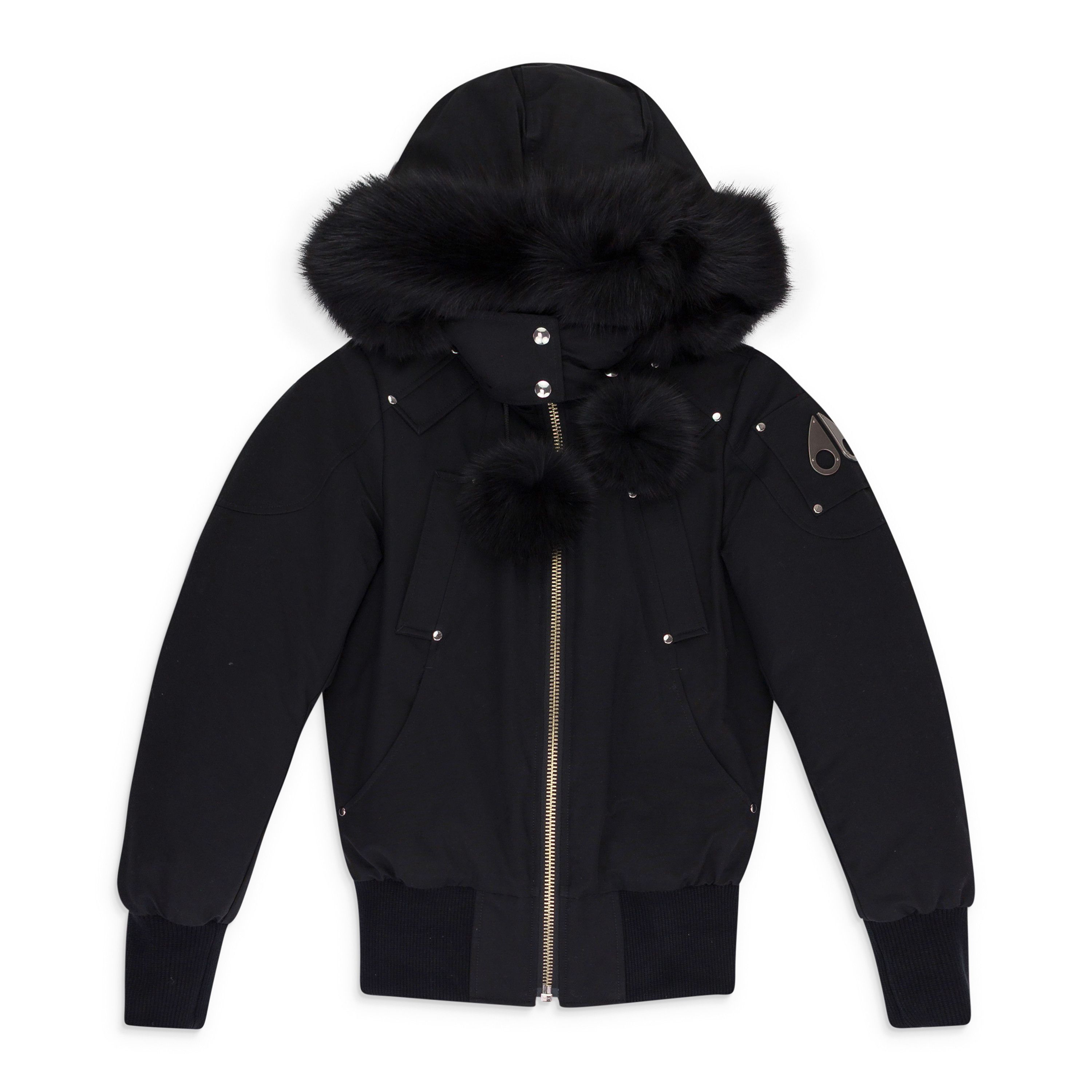 Moose Knuckles Moose Knuckles Black Debbie Shearling Trim Down Bomber Jacket SIZE XS Size XS / US 0-2 / IT 36-38 - 1 Thumbnail