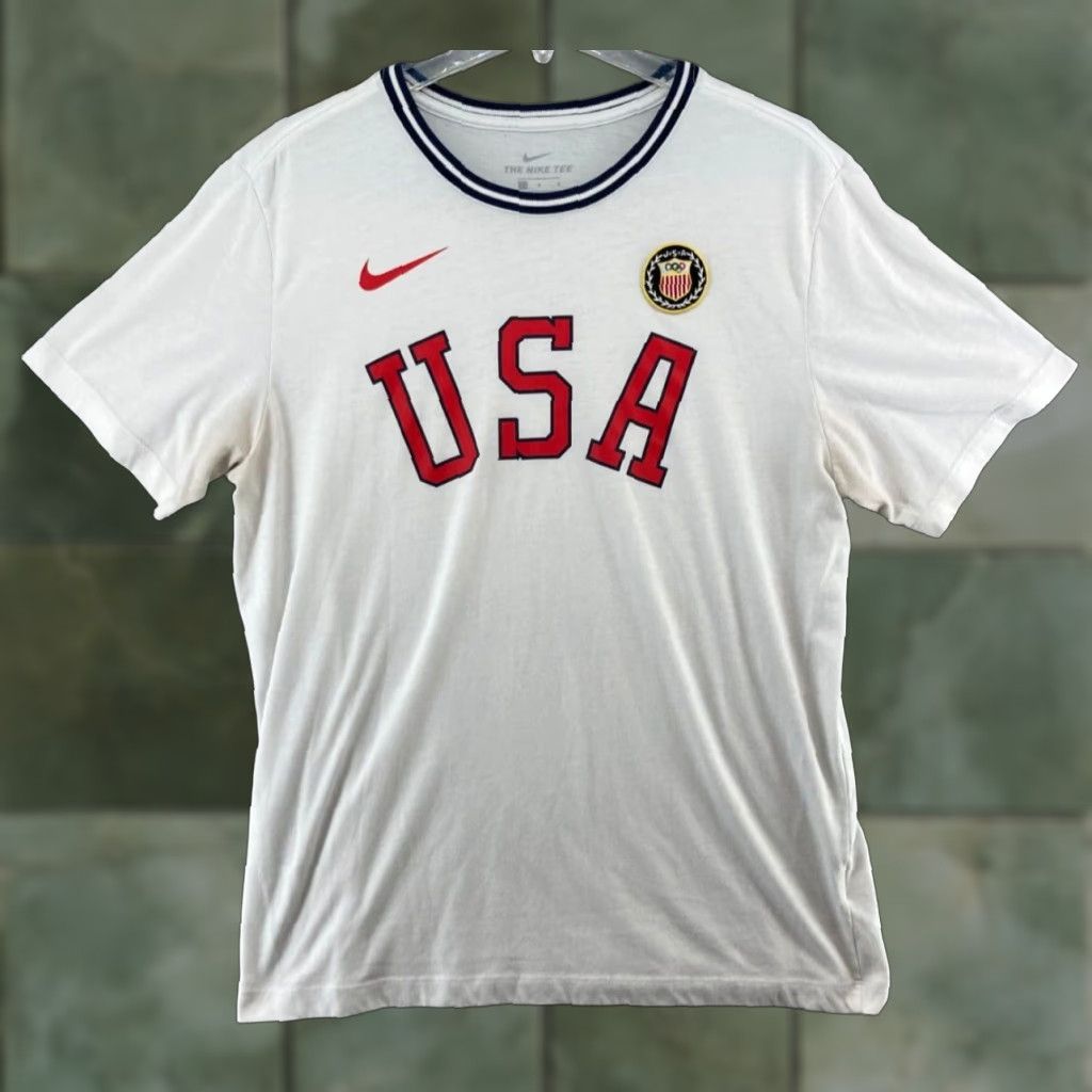 Nike Nike Mens T-Shirt Large White USA Swoosh Athletic Tee Shirt Size US L / EU 52-54 / 3 - 1 Thumbnail