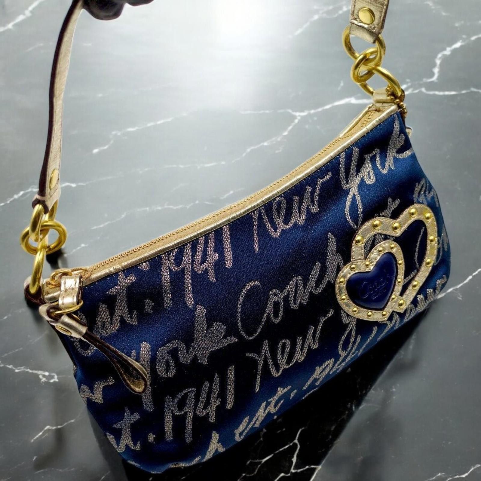 Coach Coach - Navy Blue Script Heart Charm Shoulder Bag Size ONE SIZE - 6 Thumbnail