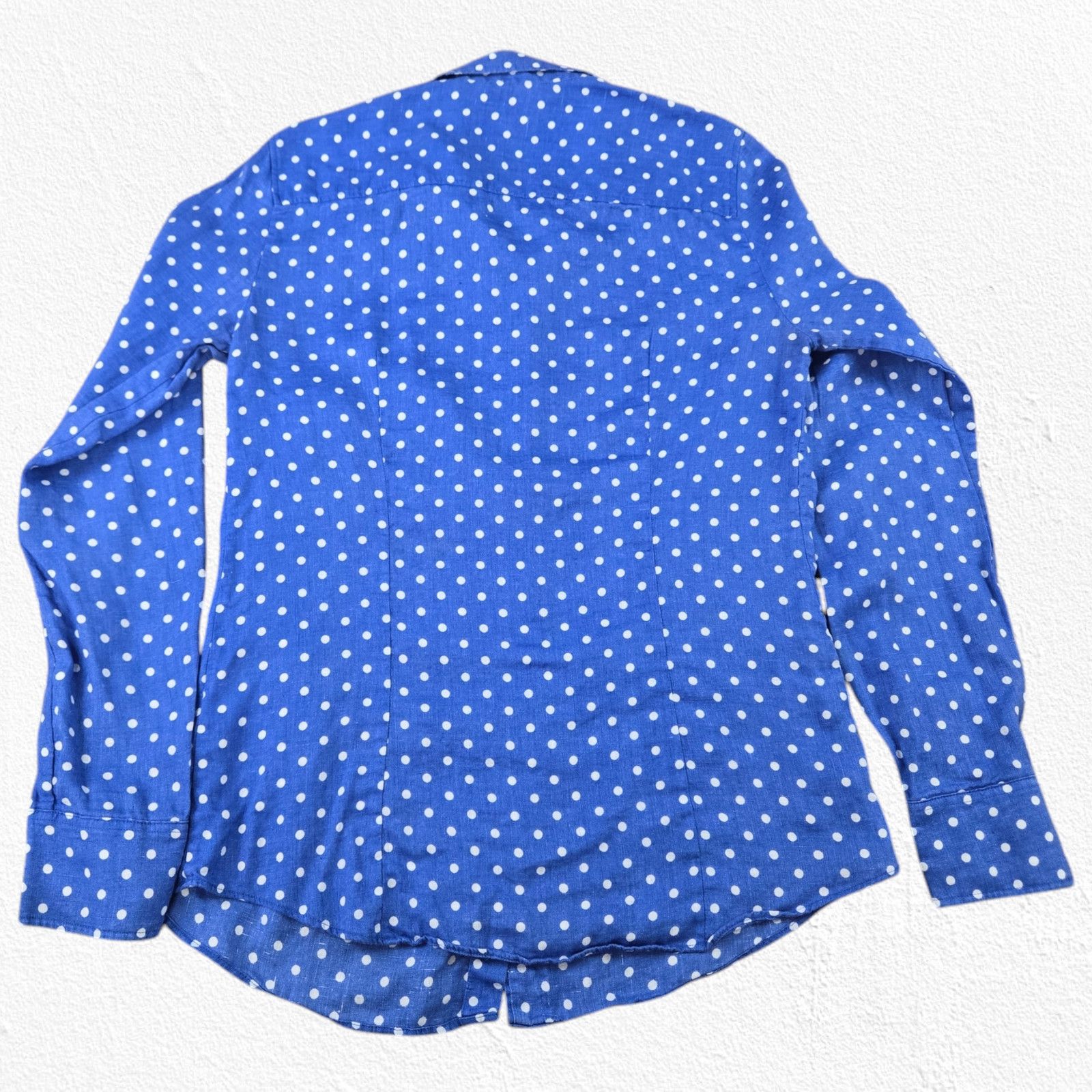 J.Crew J Crew Blue Polka Dot Button Down Linen Blouse Size 4 Size S / US 4 / IT 40 - 11 Thumbnail