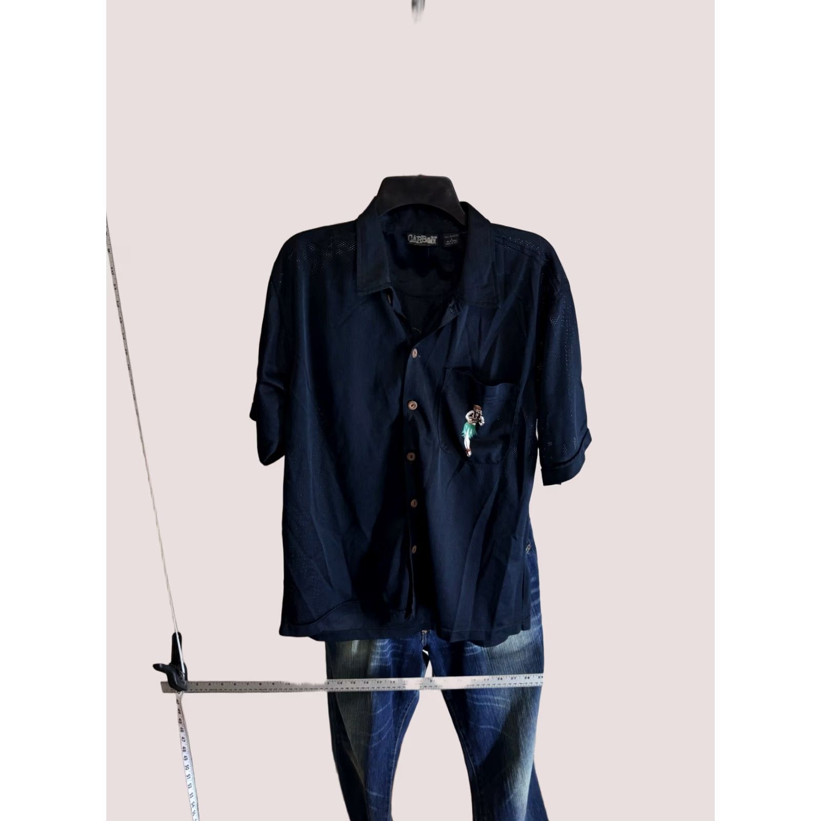 Carbon SHORT SLEEVE BUTTON UP SHIRT Large L Slim Carbon Back Panel Island Poly Mens Size US L / EU 52-54 / 3 - 1 Thumbnail