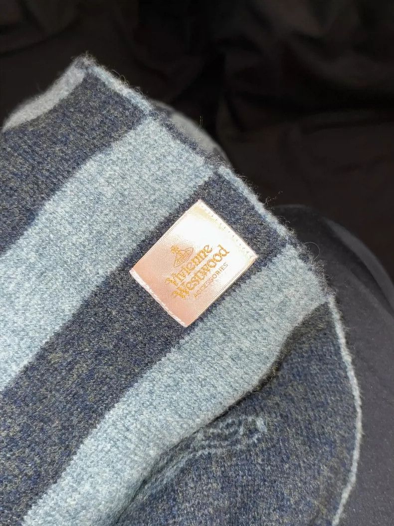 Vivienne Westwood Blue and gray striped Saturn orb scarf c
