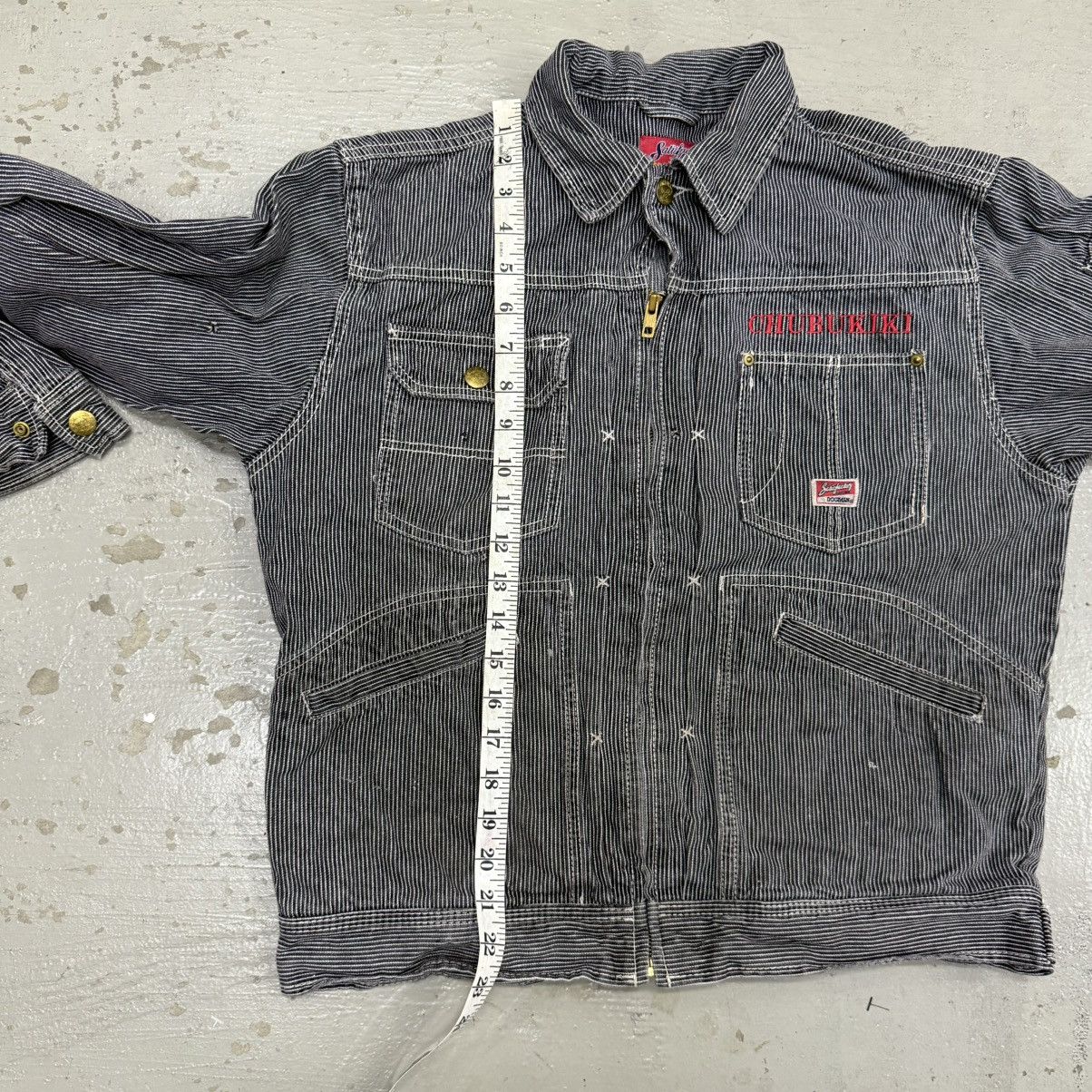 Japanese Brand 🔥Vintage Dogman Hickory Stripe Distressed Denim Work Jacket Size US L / EU 52-54 / 3 - 4 Thumbnail