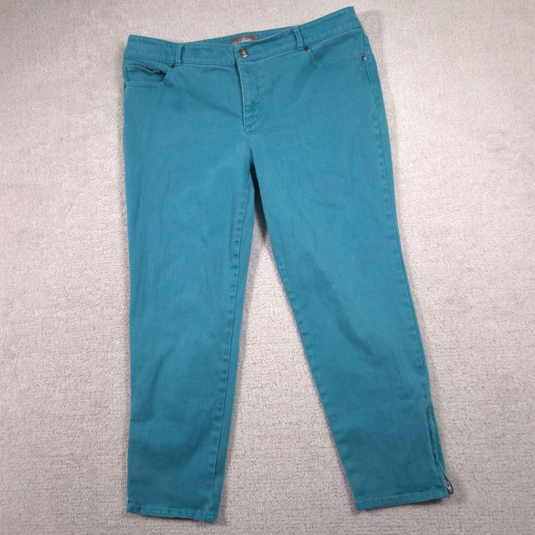 Vintage Chicos So Slimming Jeans Womens 3 Blue Teal Mid Rise Skinny Ankle Zip Stretch Jeans Size 26" / US 2 / IT 38 - 3 Thumbnail