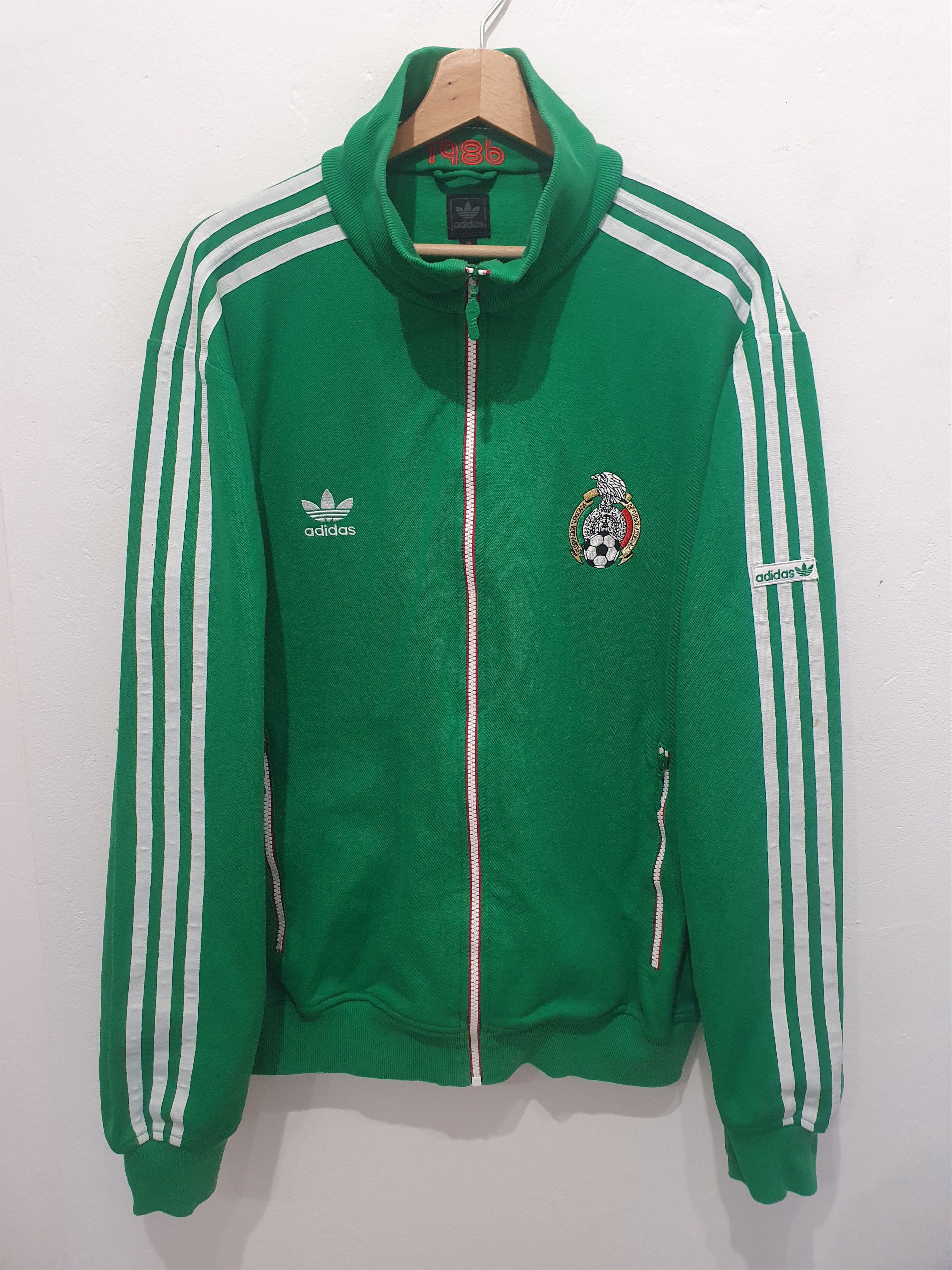 Image of Mexico 1986 Adidas Size XL Fifa World Cup Track Jacket in Green, Men's