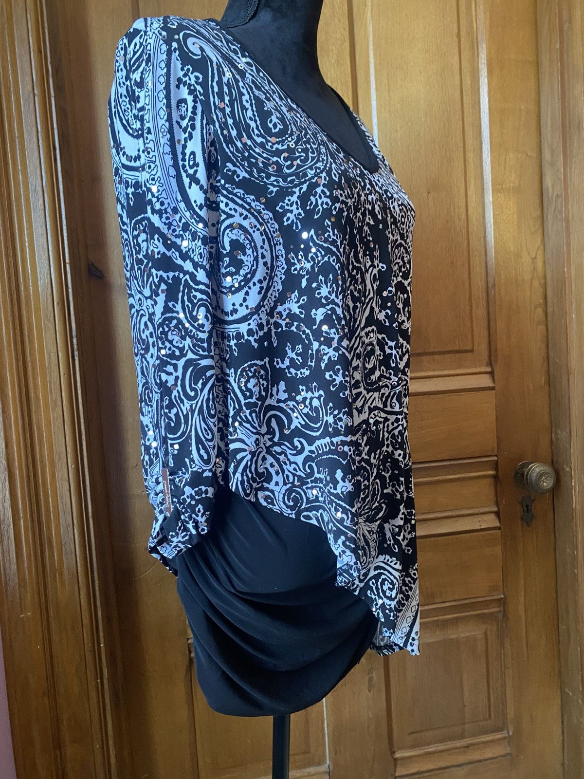 Joseph Ribkoff Joseph Ribkoff Women's Blk/White Paisley Layered Blouse Size XL / US 12-14 / IT 48-50 - 5 Thumbnail