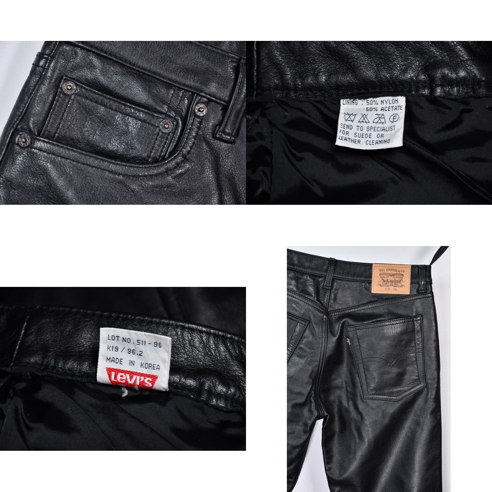 Levi's VINTAGE Levi's 511-96 Leather Jeans Waist 31 Inseam 34 Black Men 2000s Straight Leather Size US 31 - 8 Thumbnail