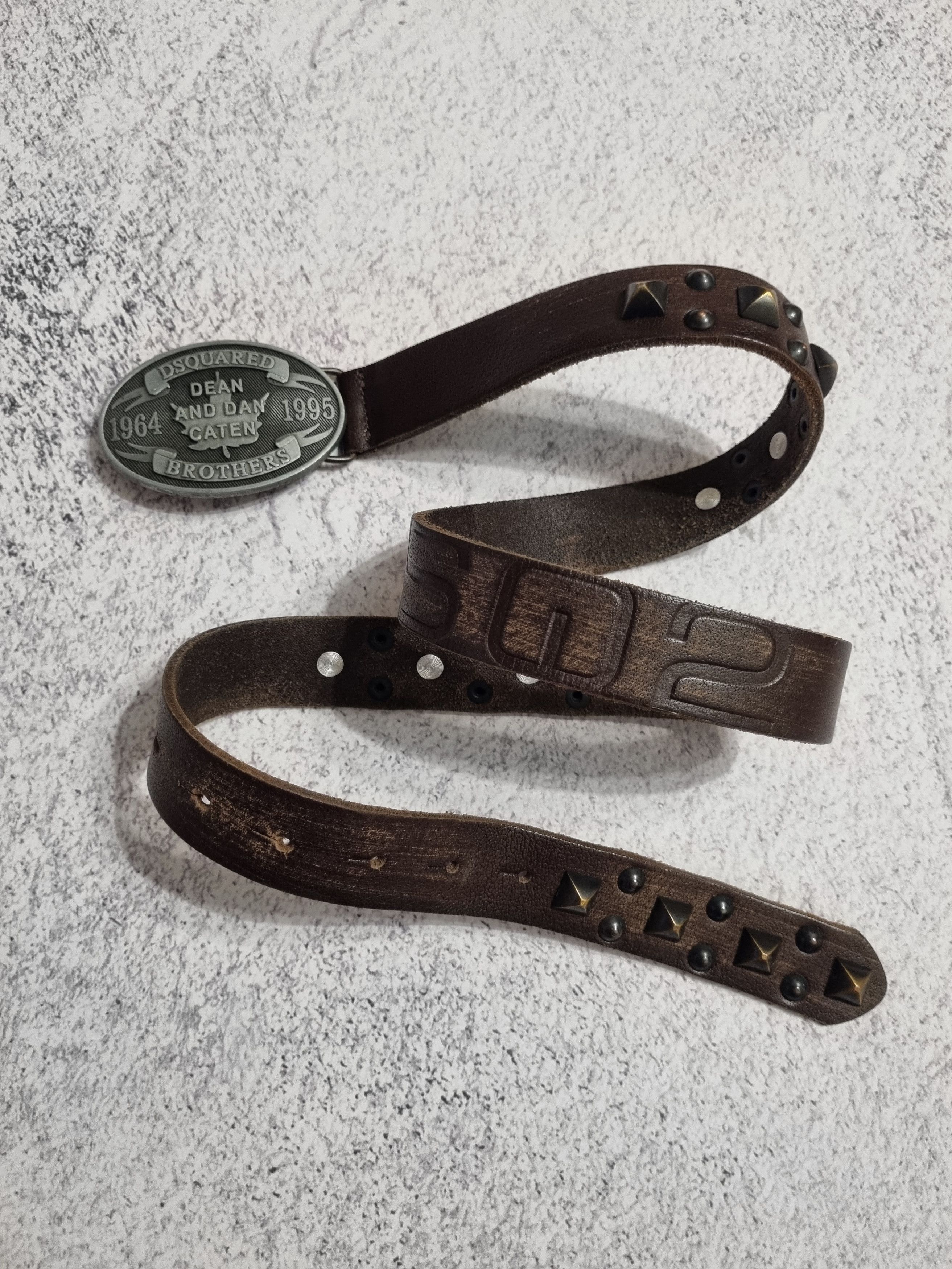 Vintage Vintage Dsquared Logo Leather Studded Belt Size ONE SIZE - 3 Thumbnail
