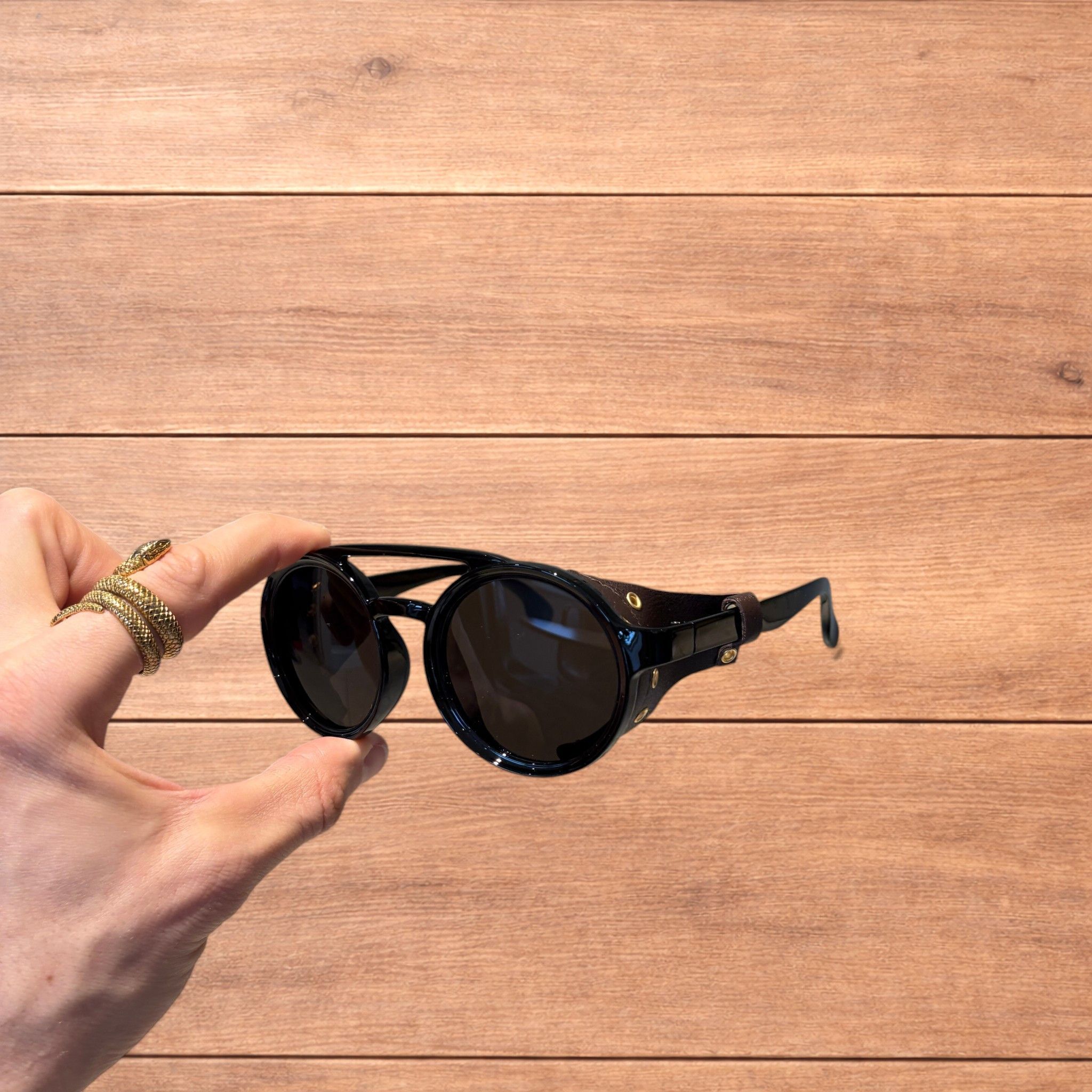 Japanese Brand Round steampunk aviation sunglasses in brown w/ brown lens. Size ONE SIZE - 2 Thumbnail