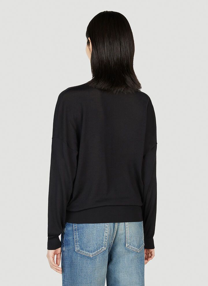 Saint Laurent Paris o1s1wg111024 V-Neck Sweater Wool And Silk in Black Size XL / US 12-14 / IT 48-50 - 4 Thumbnail