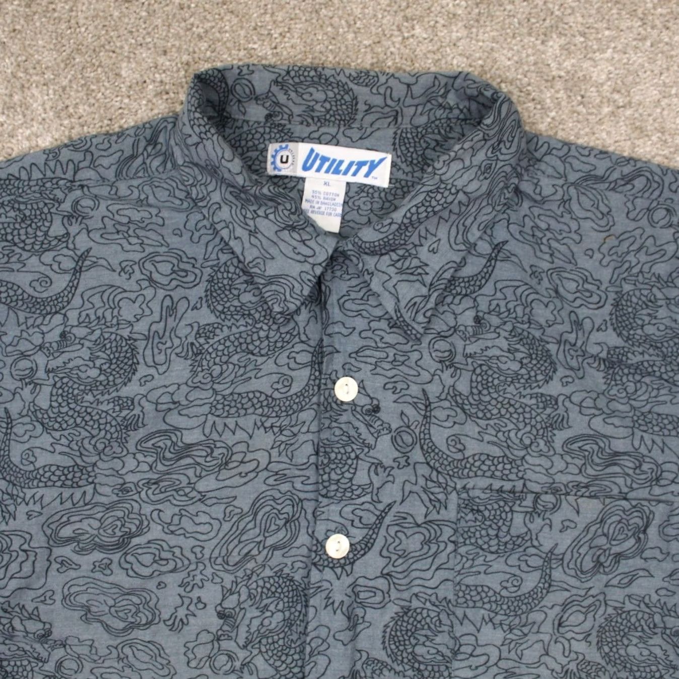 Vintage VINTAGE Utility Shirt Mens XL Blue Dragon Geometric Cotton/Rayon Short Sleeve Button Size US XL / EU 56 / 4 - 5 Thumbnail