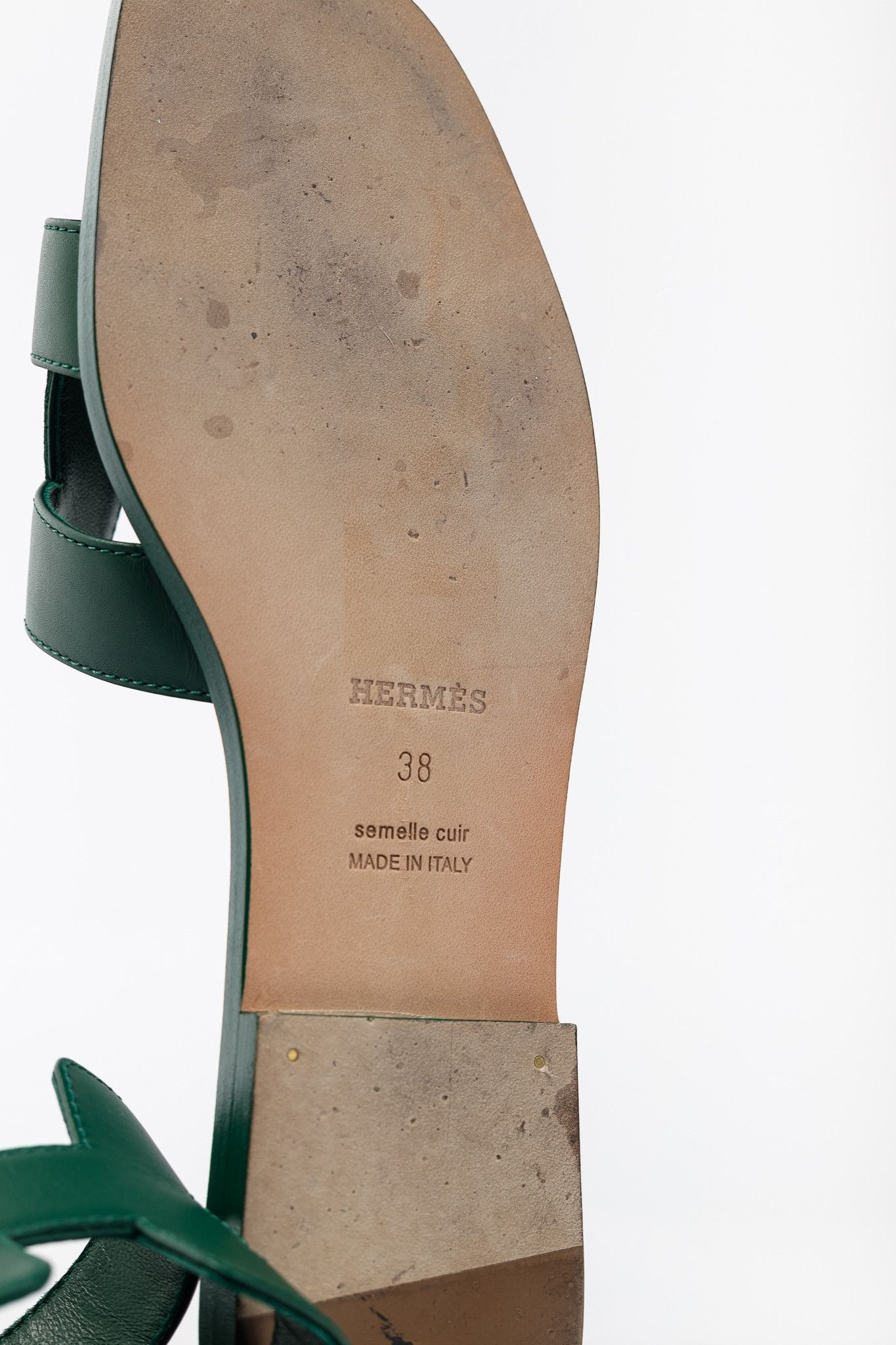 Hermes Hermes Oran Vert Electrique Calfskin H-Strap Sandals Size US 7.5 / IT 37.5 - 6 Thumbnail