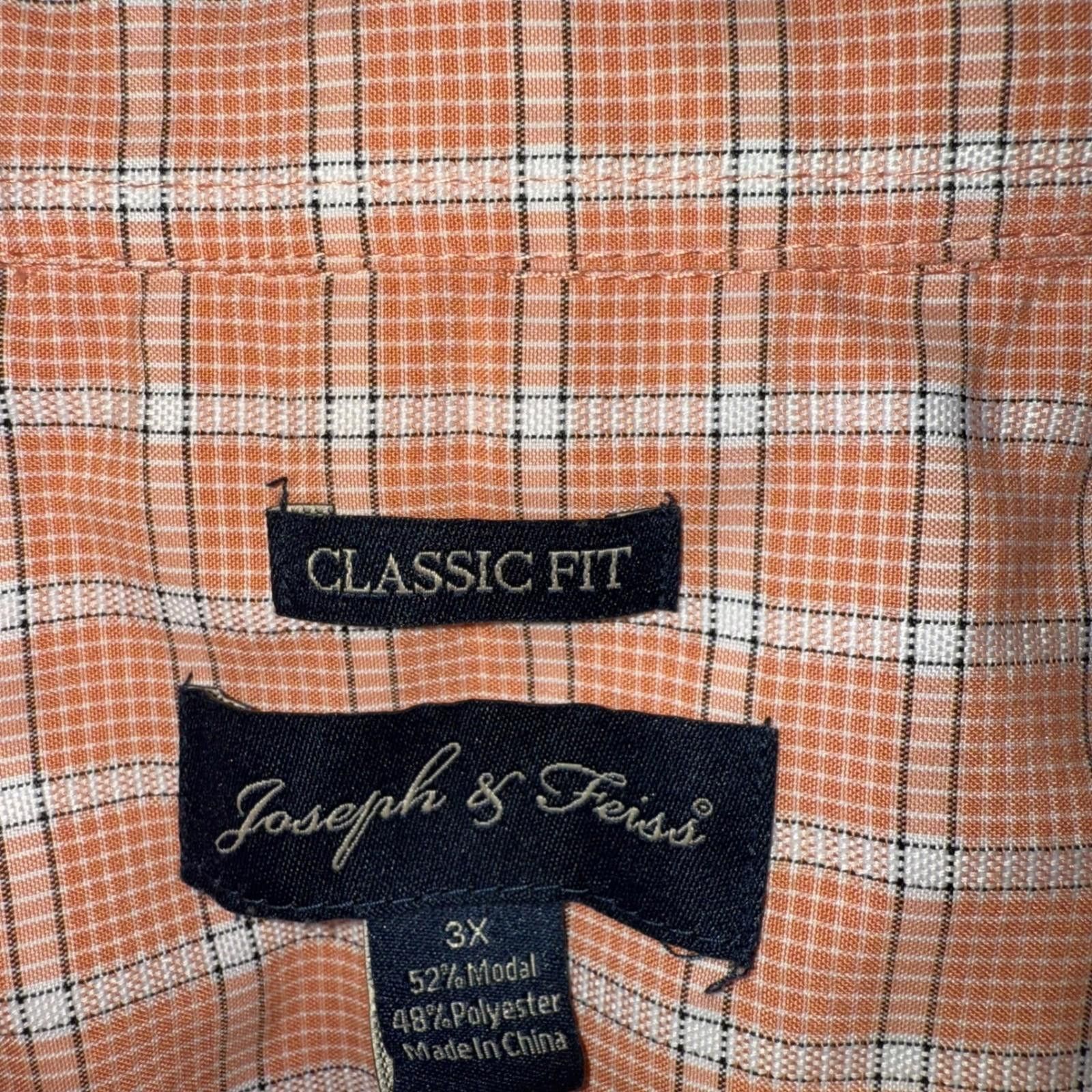 Joseph & Feiss Joseph & Feiss Mens 3X Orange Plaid Button Down Short Sleeve Size US XXL / EU 58 / 5 - 3 Thumbnail