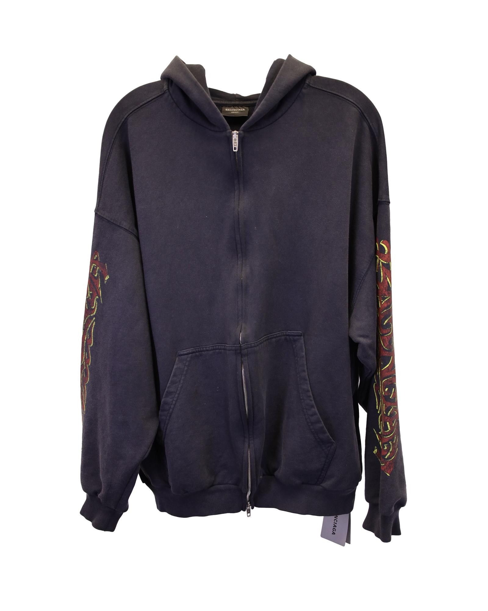 image of Balenciaga Black Offshore Zip-Up Hoodie In Medium Fit, Men's