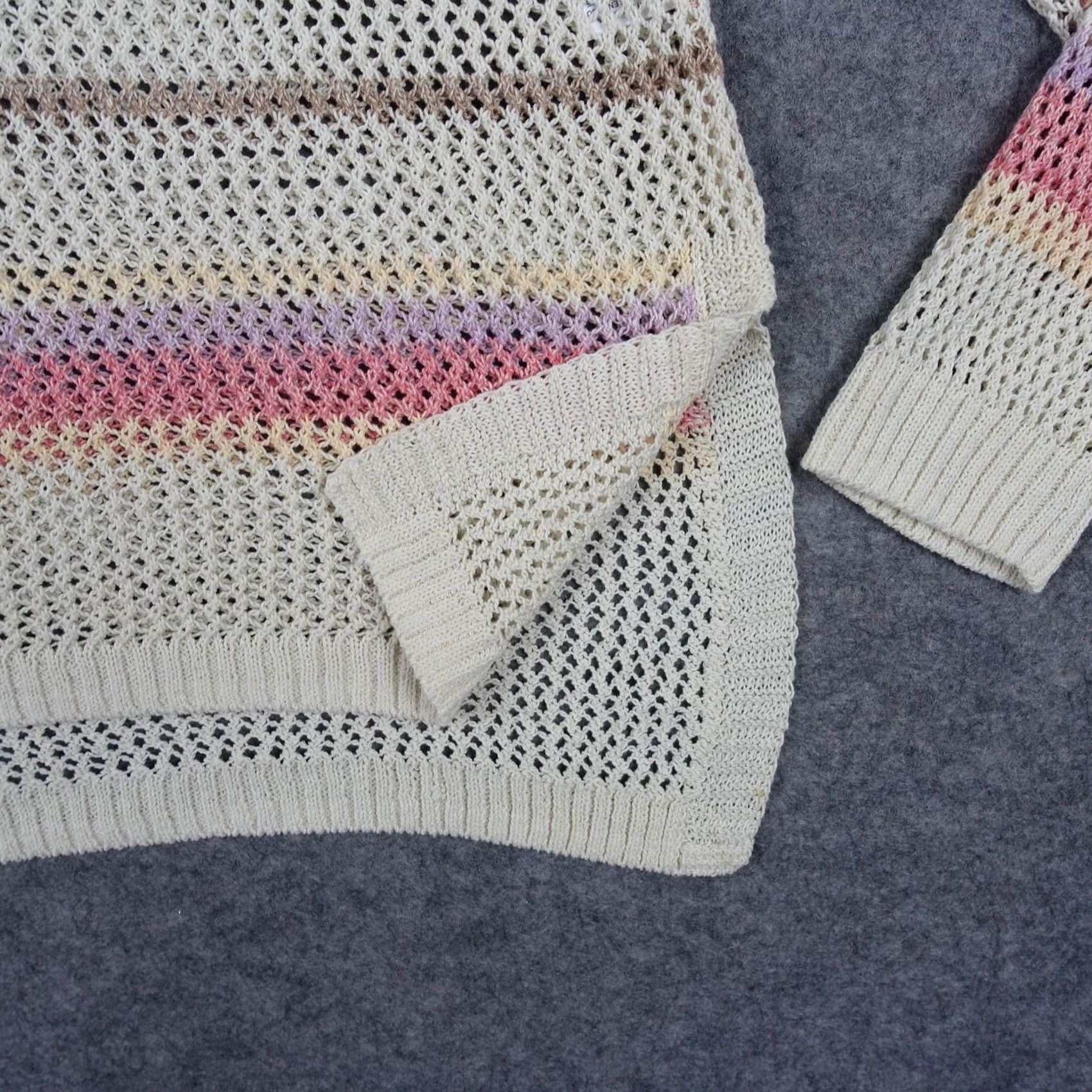 Vintage Chicos Sweater Womens M White Open Knit Stripe Crewneck Pullover Casual Knit Size M / US 6-8 / IT 42-44 - 4 Thumbnail