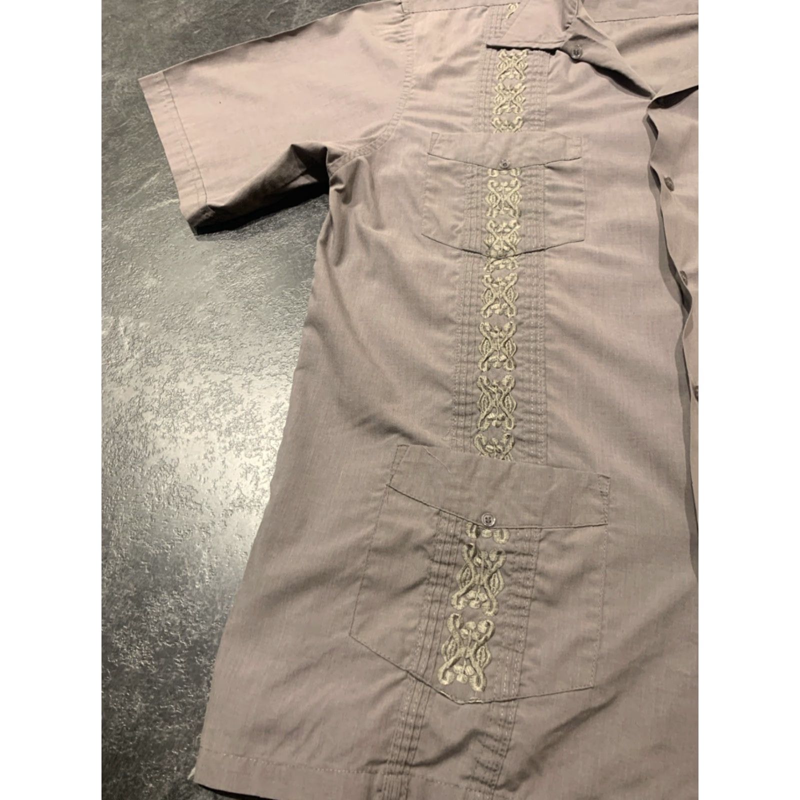 Vintage Platoon Men's Short Sleeve Button Shirt Taupe Geometric Knit Embroidered Casual L Size US L / EU 52-54 / 3 - 5 Thumbnail