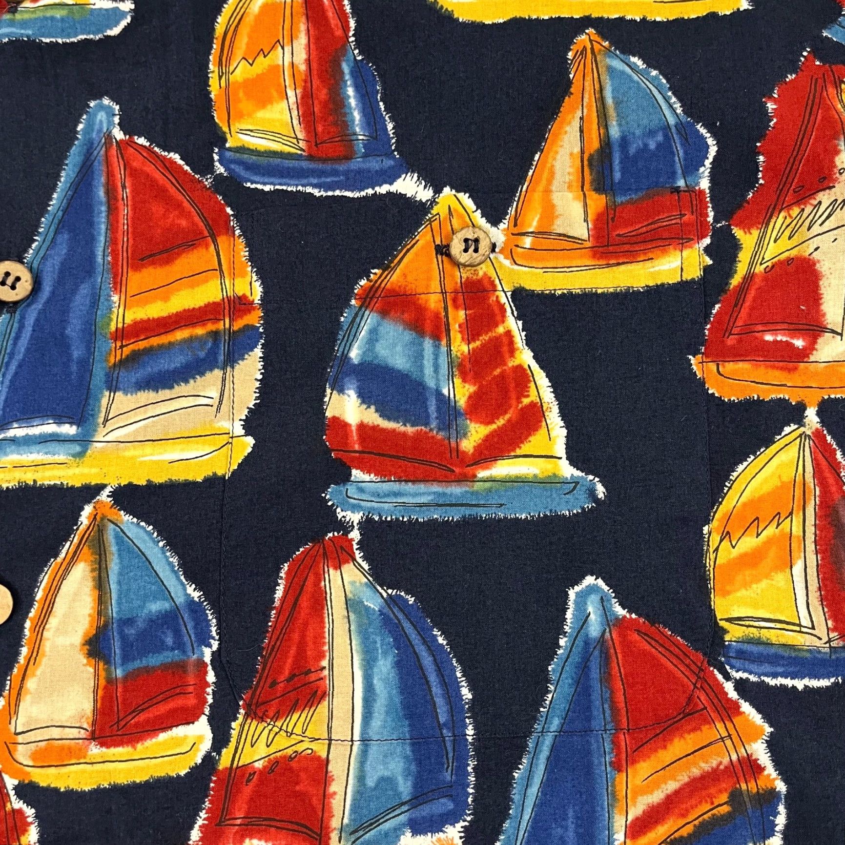 Nautica BULLock & Jones Shirt Mens XL Geometric Sailboat Nautical Hawaiian Button Up S/S Size US XL / EU 56 / 4 - 4 Thumbnail