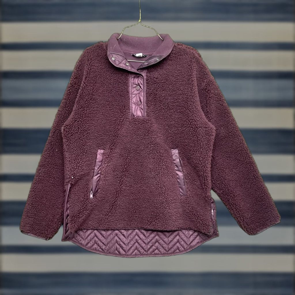 Athleta Athleta Sweatshirt Womens M Cozy Sherpa Snap Eggplant Wine Henley Deep Pile Pullover Quad Pocket Colorful Casual Womens Size M / US 6-8 / IT 42-44 - 1 Thumbnail