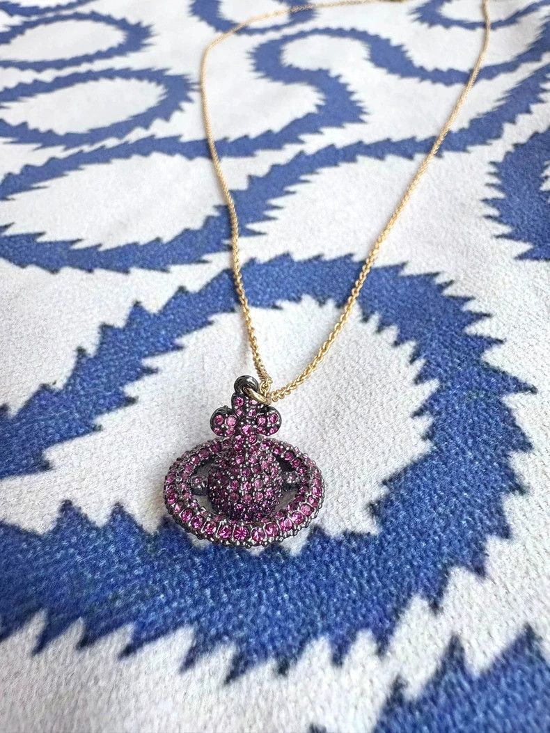 Vivienne Westwood Vivienne Westwood Purple Full Diamond-Set Orb Planet Neckl Size ONE SIZE - 1 Thumbnail