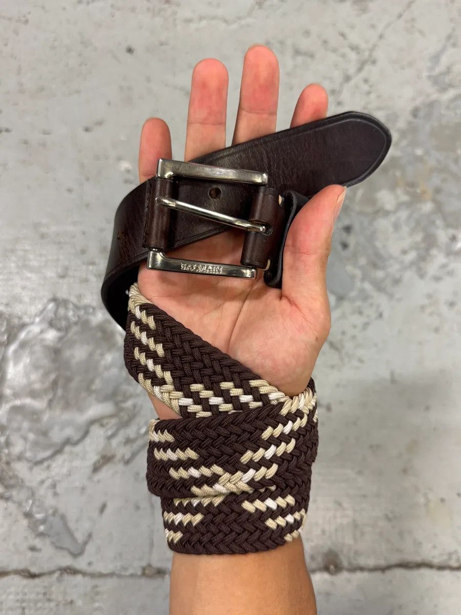 Balmain × Designer × Vintage 2010s Balmain Woven Canva Brown Leather Belt Size ONE SIZE - 1 Thumbnail