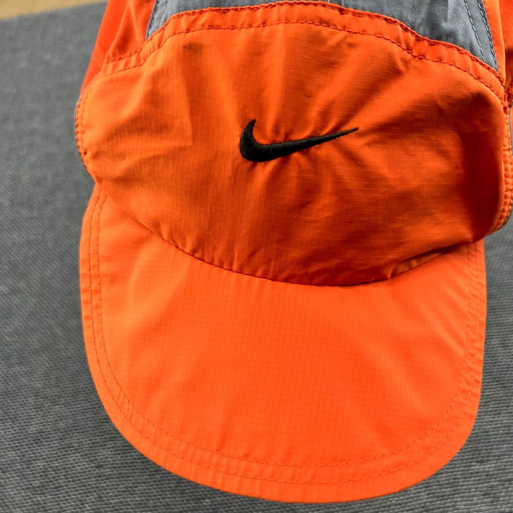 Nike VINTAGE Nike Clima Fit Y2K 5 Panel Cap Hat One Size Swoosh Soft Cap Orange Gray Multifunctional Swoosh Cap Mens Womens Unisex Adults Size ONE SIZE - 3 Thumbnail