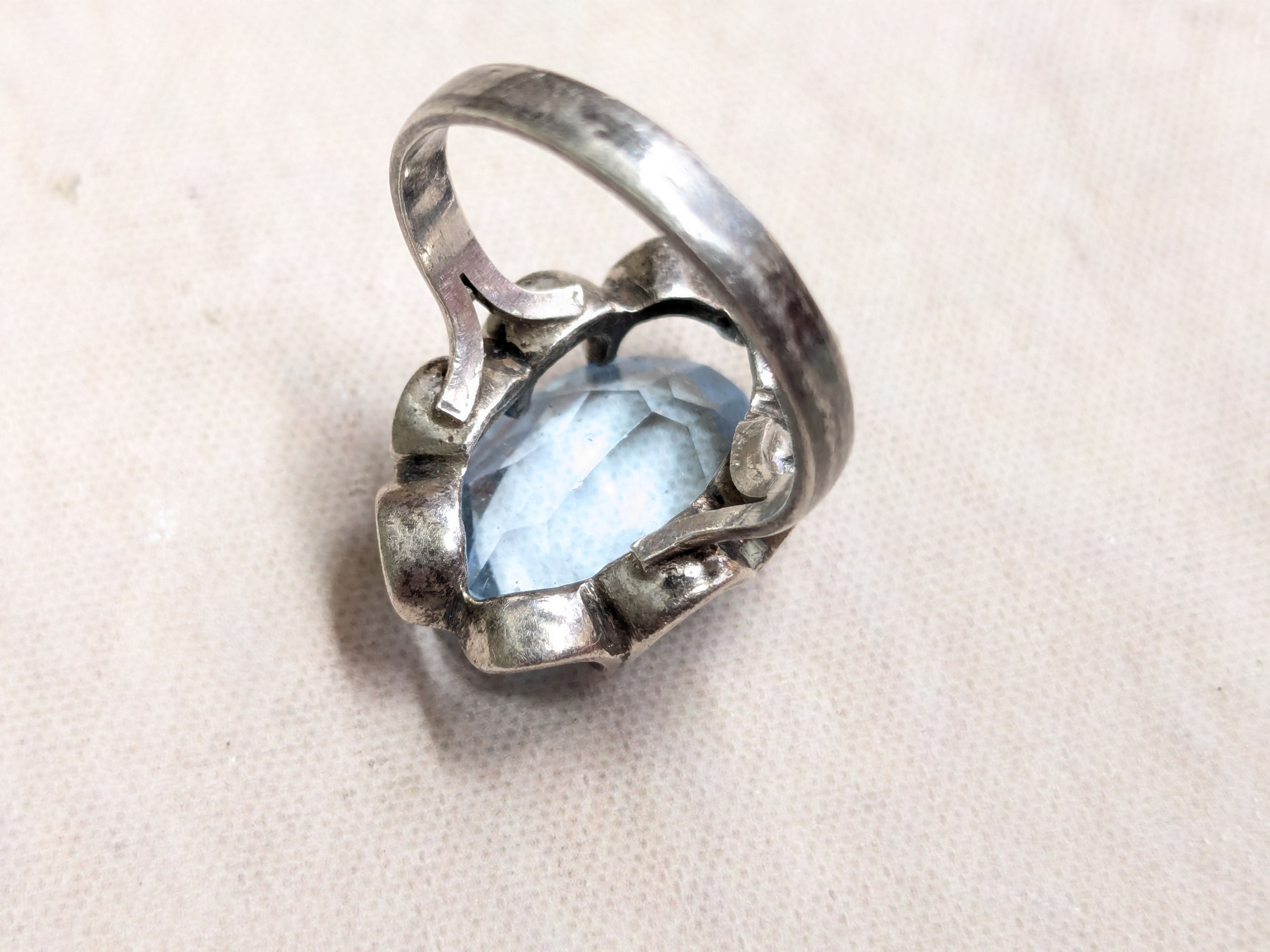 Jewelry Vintage Sterling Silver Ring Blue Glass 9.5 Oval Cocktail Size ONE SIZE - 7 Thumbnail