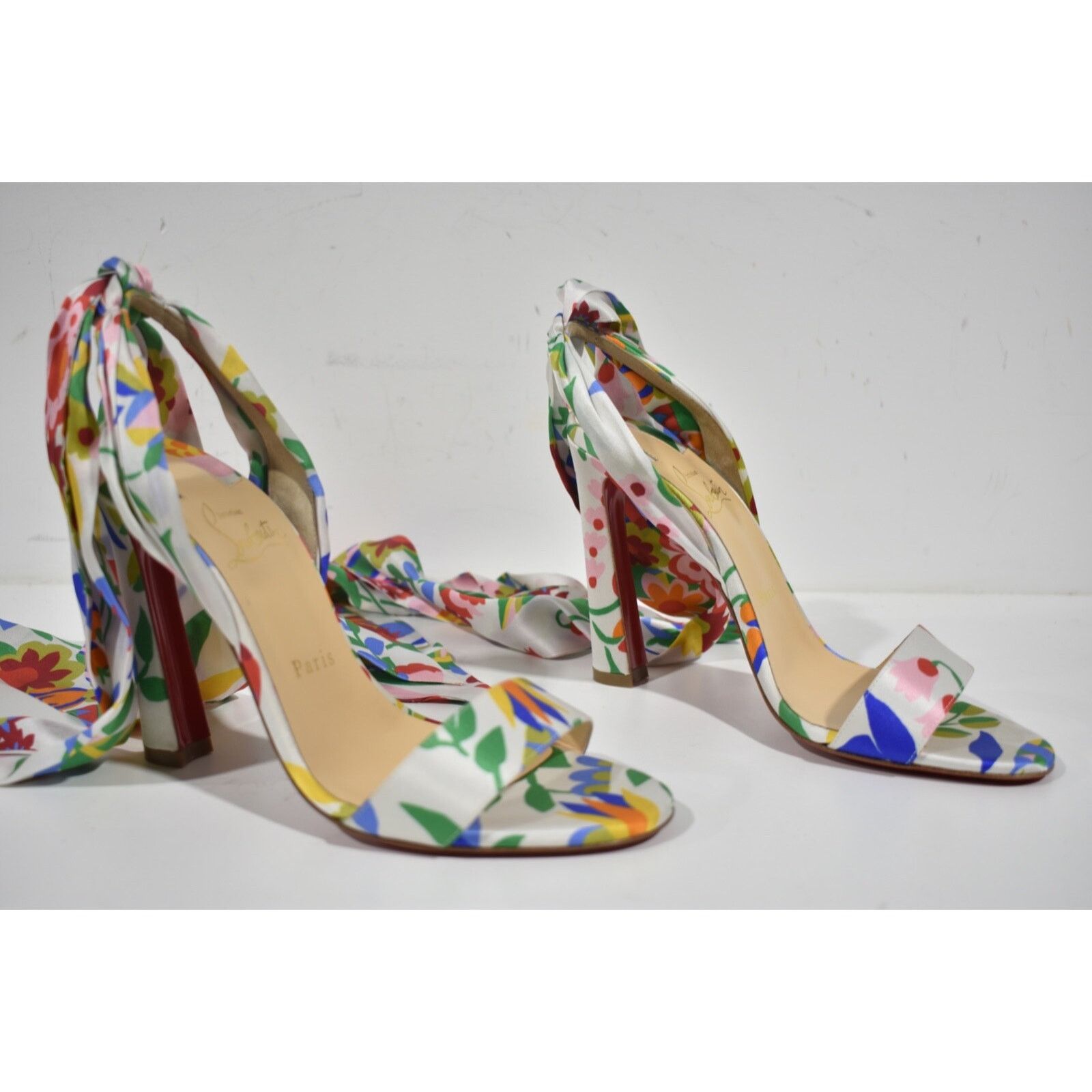 Christian Louboutin Crosse Du Desert 100 Bloomy Lace Up Tie Sandal Heel Pump 38 Size US 8 / IT 38 - 4 Thumbnail