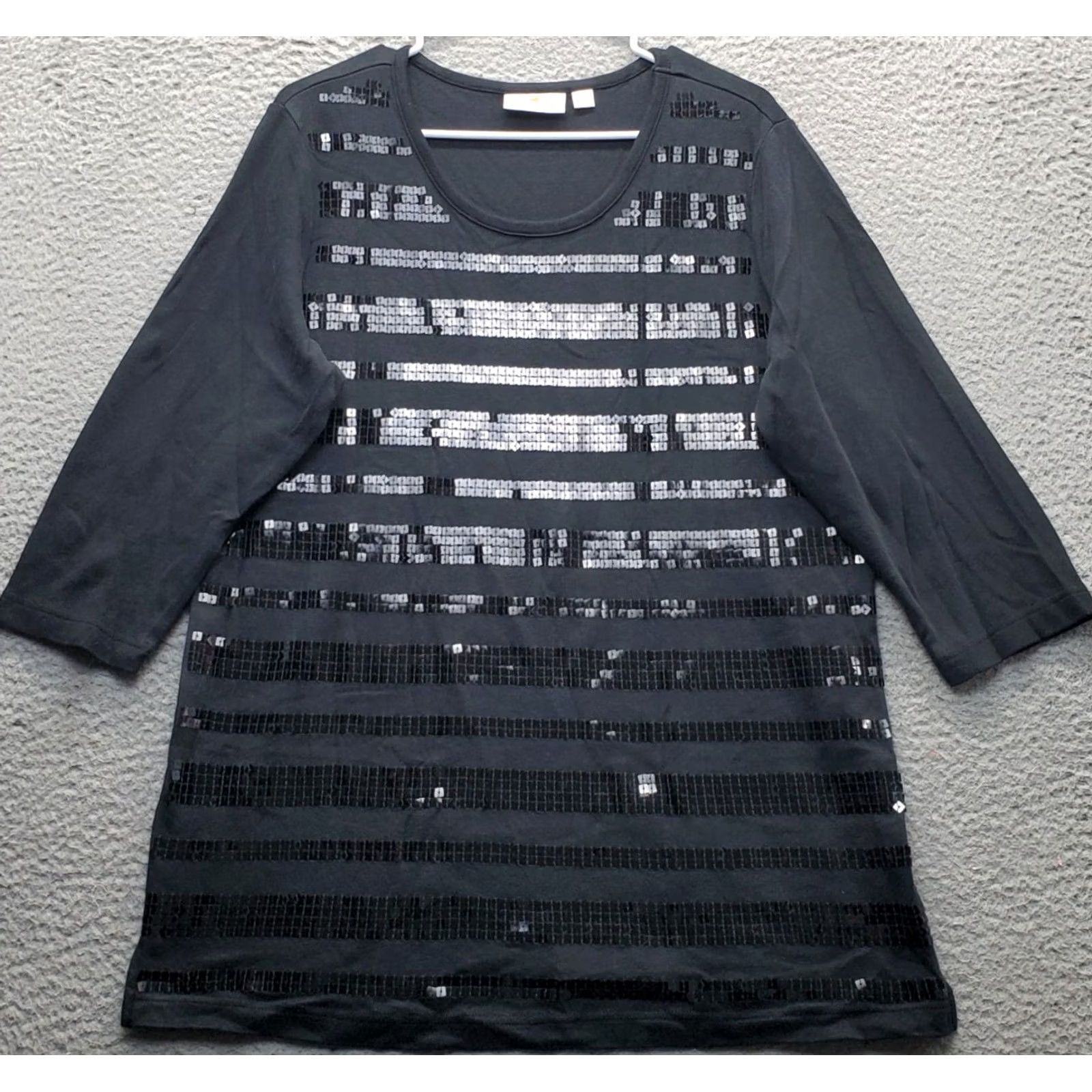 Quacker Factory Quacker Factory Tunic Top Womens Size L Black Sequin Stripe Round Neck Pullover Size L / US 10 / IT 46 - 2 Thumbnail