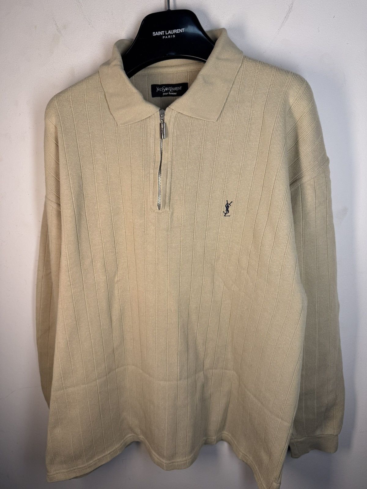 Yves Saint Laurent 90s Beige YSL Sweatshirt 1/4 Quarter Zip Sweater Rugby Shirt Size US L / EU 52-54 / 3 - 19 Thumbnail