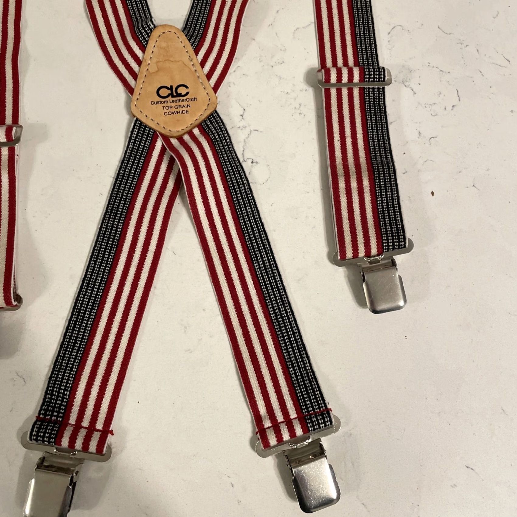 Vintage VINTAGE CLC Custom Leather Craft Adj 2" Wide Strap X-Back Suspenders American Flag USA One Size Clip Size ONE SIZE - 3 Thumbnail
