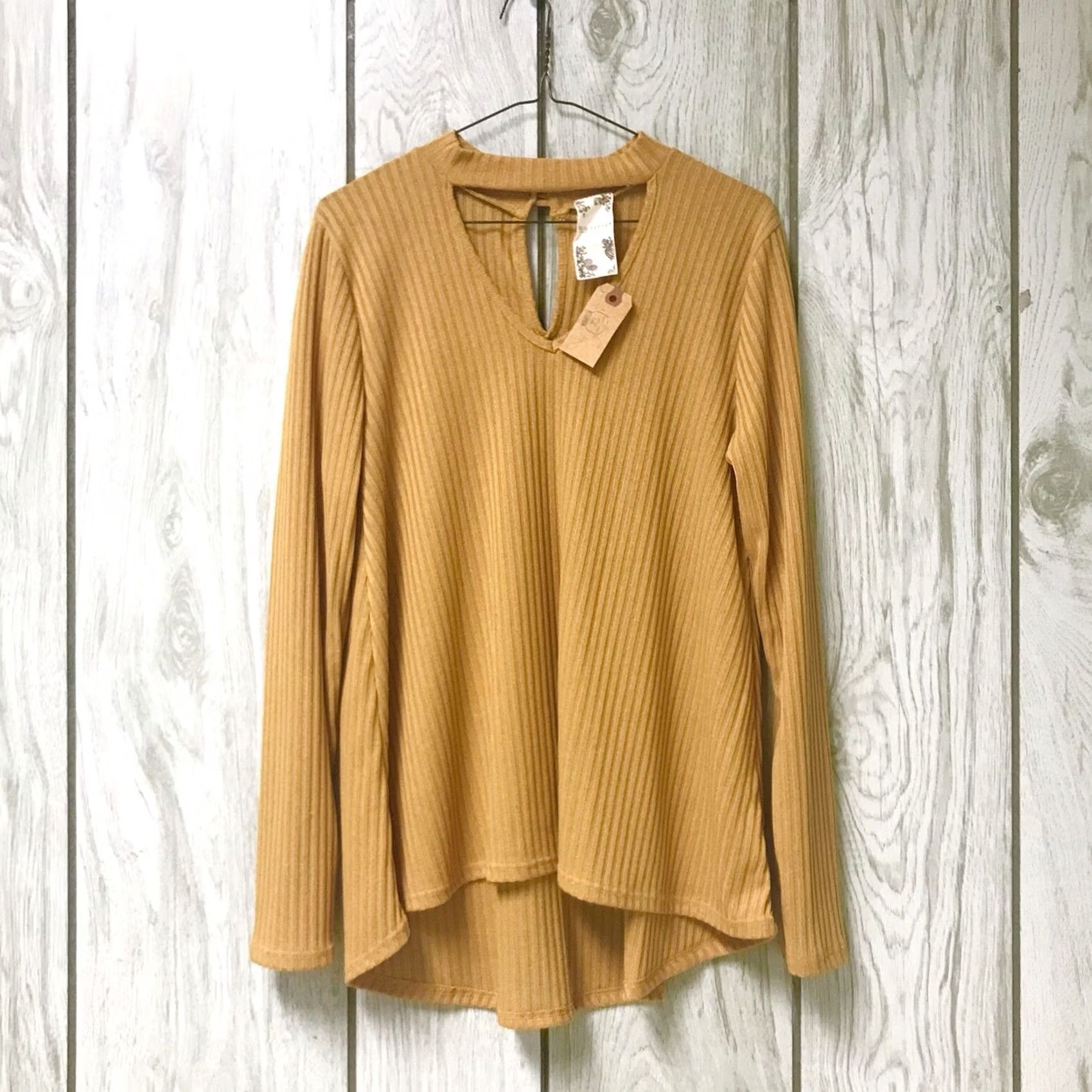 Vintage Blu-Pepper Blouse Shirt Women Mustard Yellow V-Neck Keyhole Knit Long Sleeve L Size L / US 10 / IT 46 - 2 Thumbnail