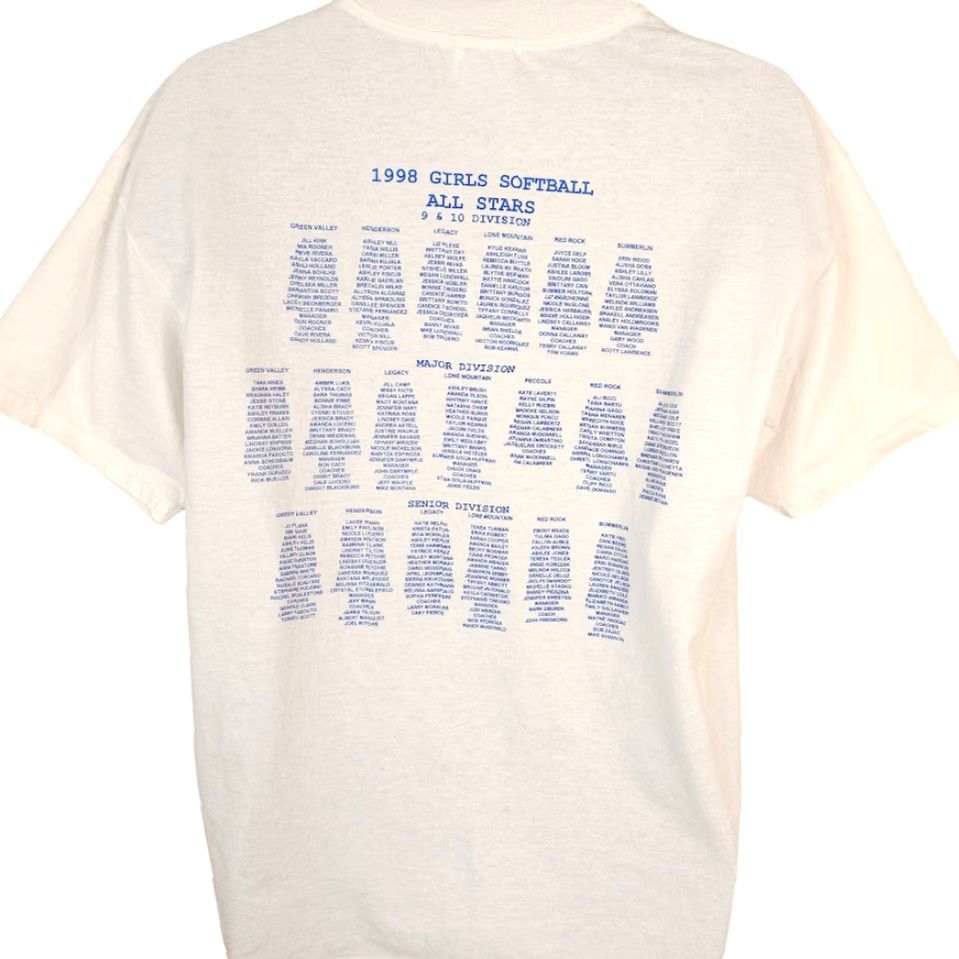 Hanes VINTAGE Hanes T-Shirt Mens Size Large White 1998 Las Vegas Little League Softball All Stars 90s Size US L / EU 52-54 / 3 - 4 Thumbnail