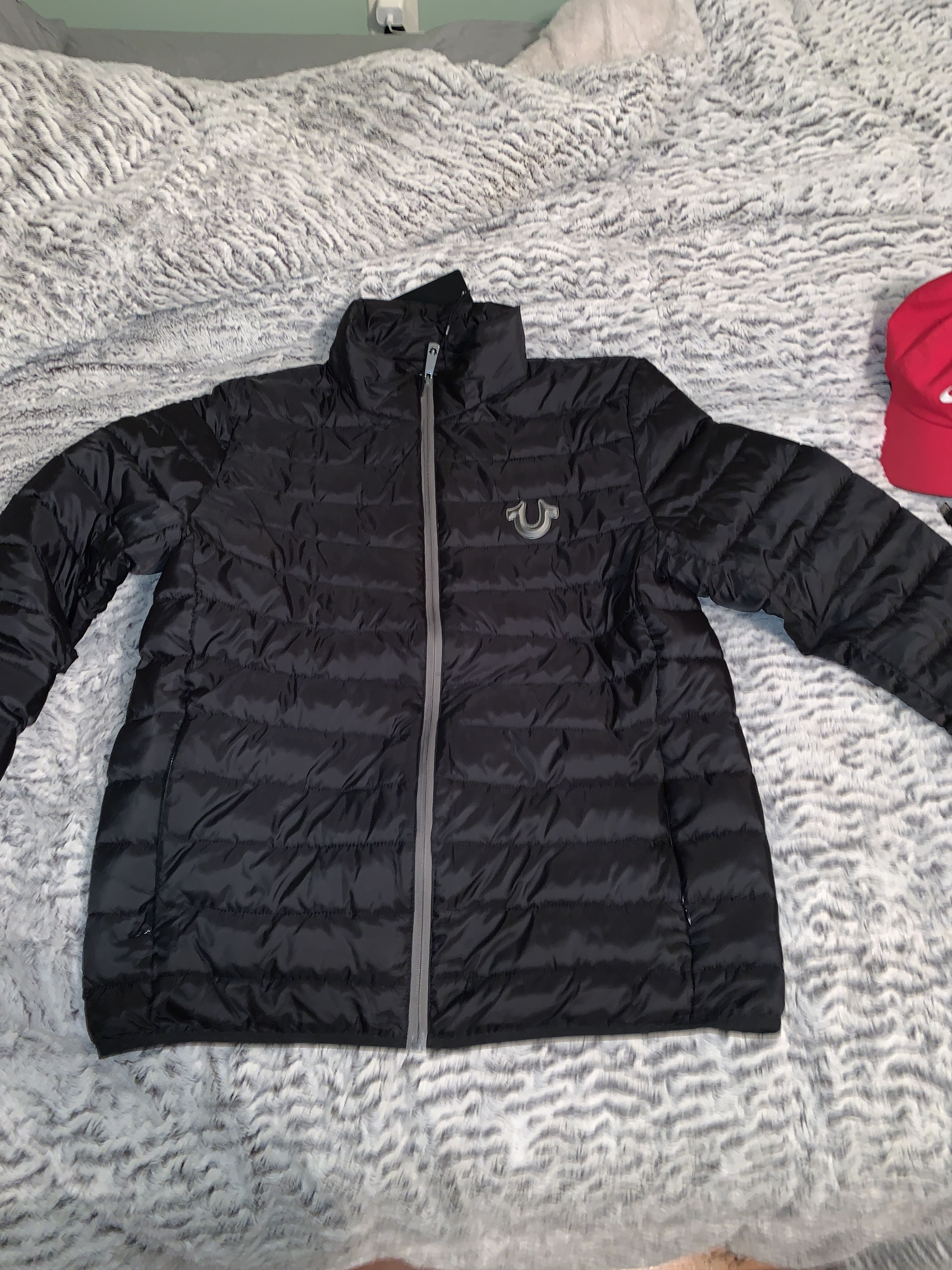 image of True Religion Puffer Jacket in Jetblack w/ Grey Logo, Men's (Size Medium)