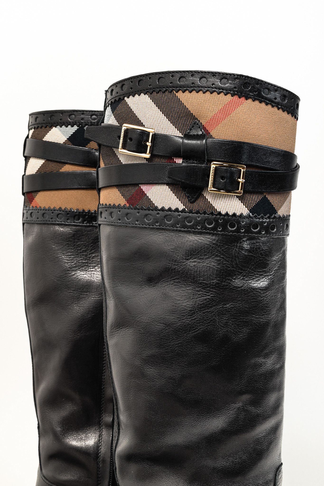 Burberry Burberry Carington Black Check Leather Riding Boots Size US 7 / IT 37 - 8 Thumbnail