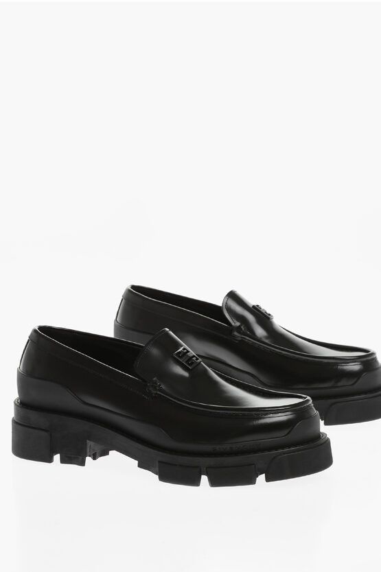 image of Givenchy Brushed Leather Loafers With Tank Sole in Black, Men's (Size 11)