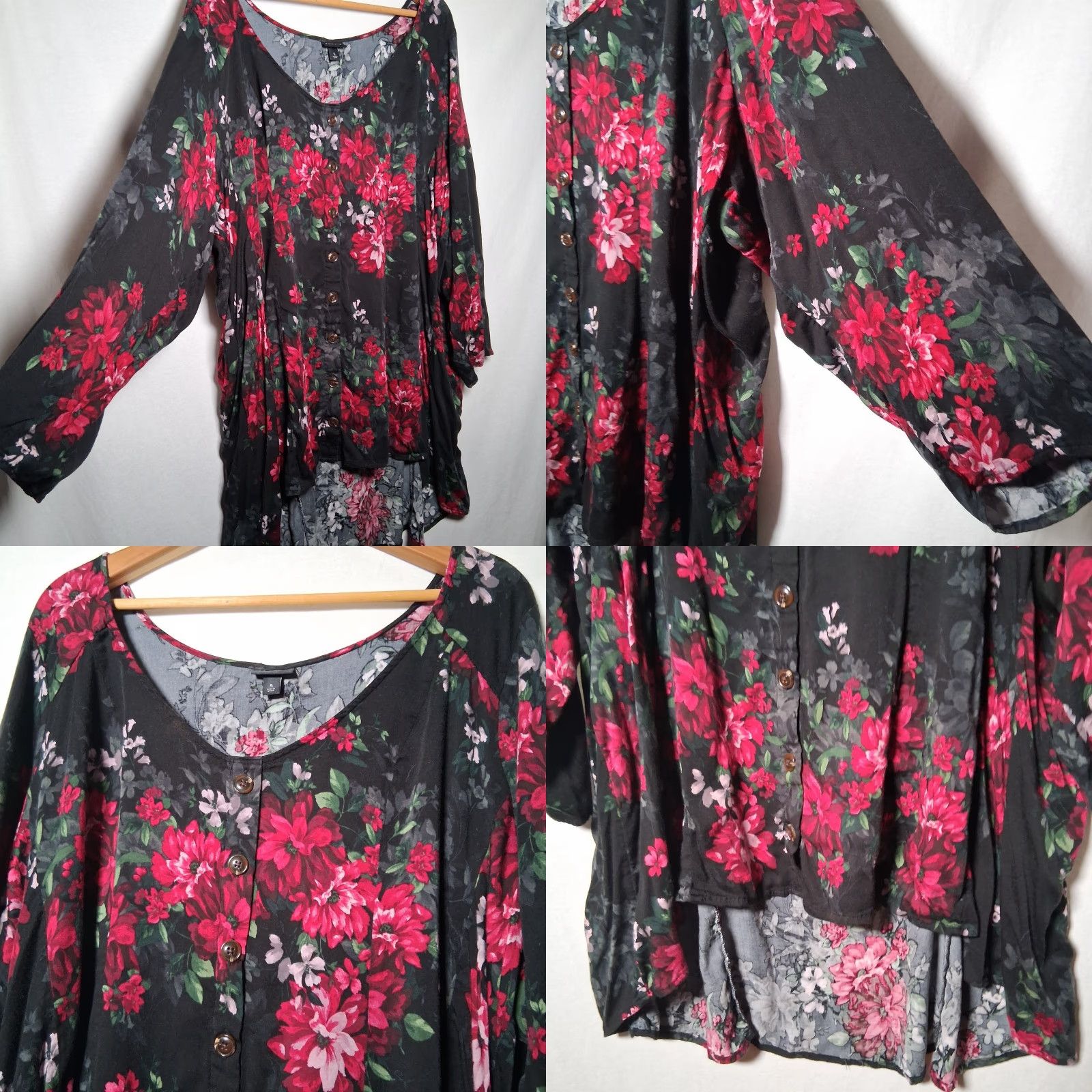 Torrid Torrid Plus Size 5X Blouse Black Floral Button Up Long Sleeve Size XXL / US 16-18 / IT 52-54 - 9 Thumbnail