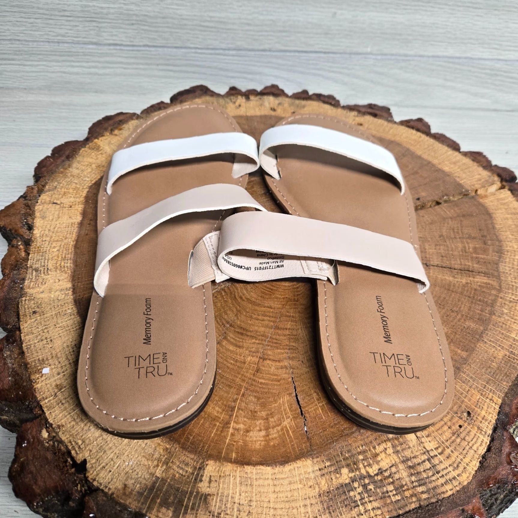 Vintage NEW Time and Tru White Slide Sandals Faux Leather Flats Size 11 Womens Size US 11 / IT 41 - 3 Thumbnail
