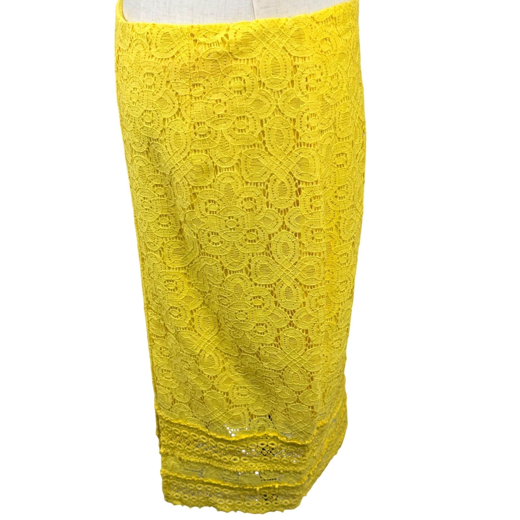 Y/Project Project Runway Skirt Knee Length Yellow Floral Lace Pencil Womens 60s Vintage No 60s Theme Zip Slit Lined VINTAGE? Size 42" / US 20 - 4 Thumbnail