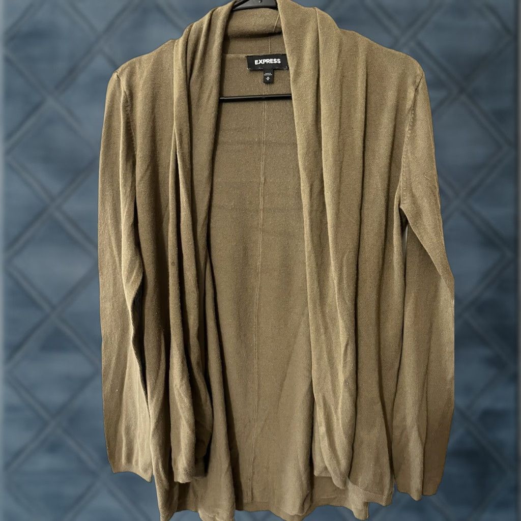 Express Express Olive Green Long Sleeve Cardigan Women’s Sweater Size M Open Front Ruching Size M / US 6-8 / IT 42-44 - 1 Thumbnail