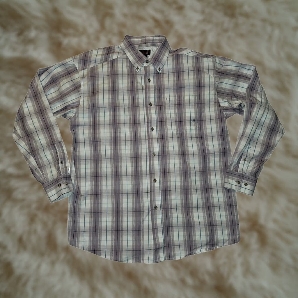 Ariat Ariat Button Down Long Sleeve Men's XL Mauve Plaid Western Cowboy Workwear Shirt Size US XL / EU 56 / 4 - 1 Thumbnail
