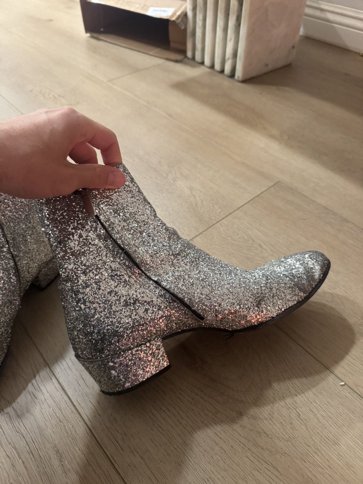 Saint Laurent Paris Caleb Silver Glitter Boots Size US 9 / EU 42 - 4 Thumbnail