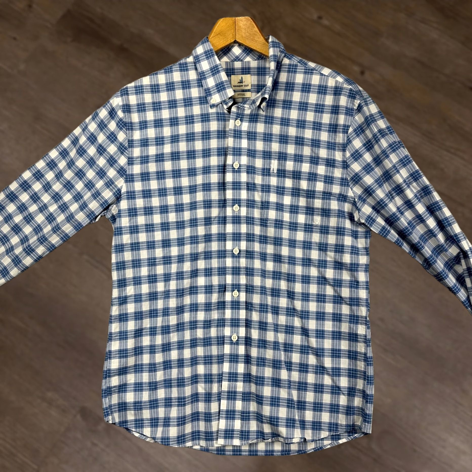 johnnie-O Johnnie-O Hangin Out Mens Button Down Shirt Medium Blue White Plaid Hemp Blend - Size - Pre-Owned Good - Size US M / EU 48-50 / 2 - 1 Thumbnail